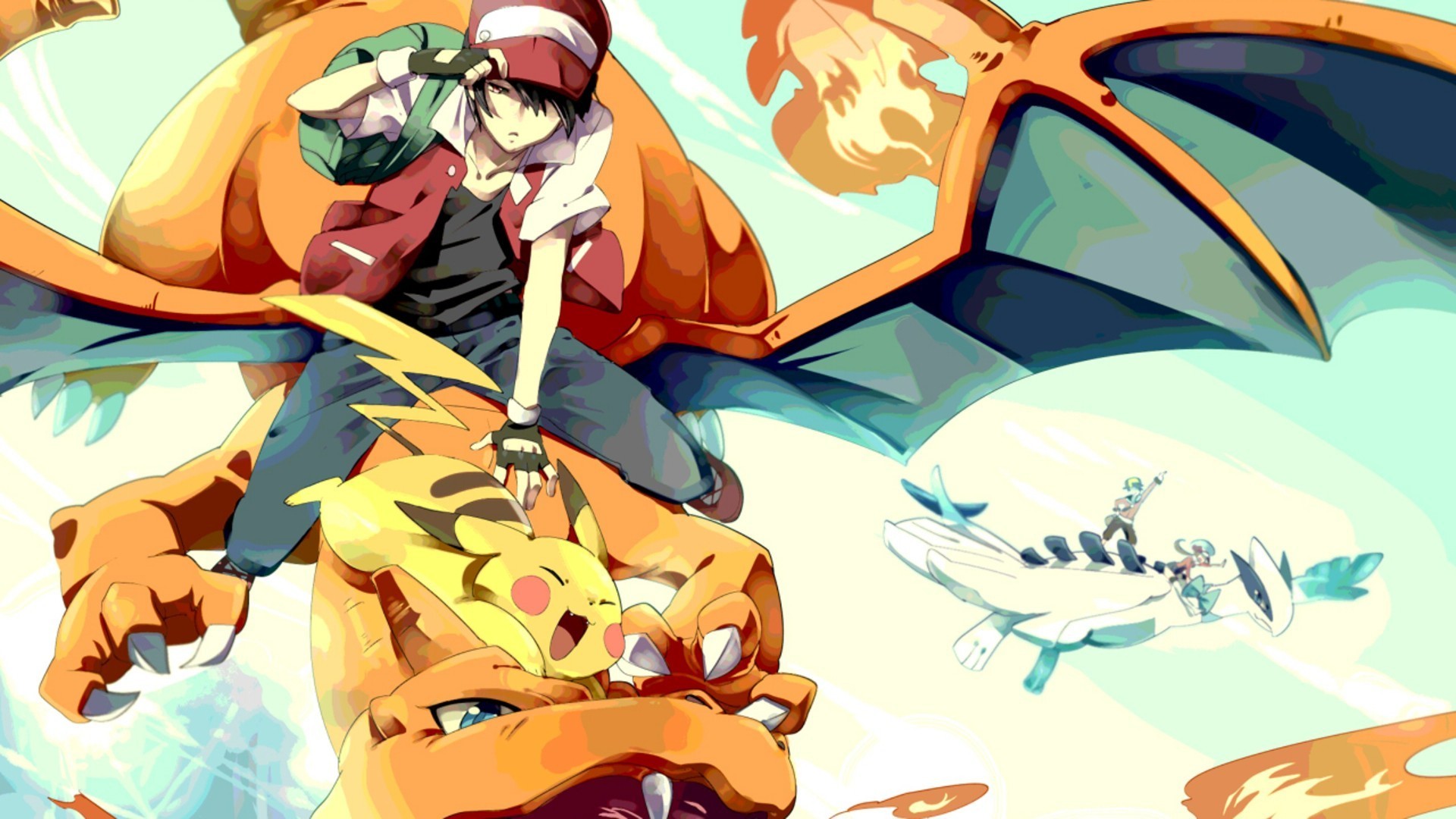 Rosso, Charizard, Pikachu, Pokémon, Anime, Full HD, sfondo per portatile