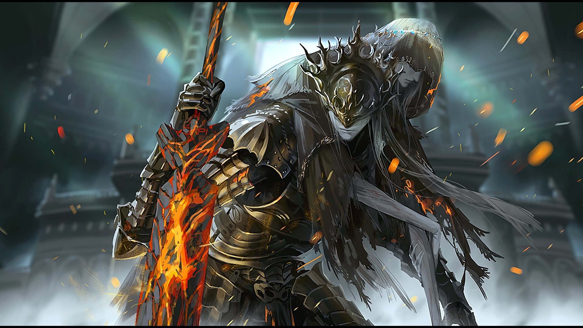 Dark Souls III, Soul of Cinder, Spada infuocata, Full HD, wallpaper per computer