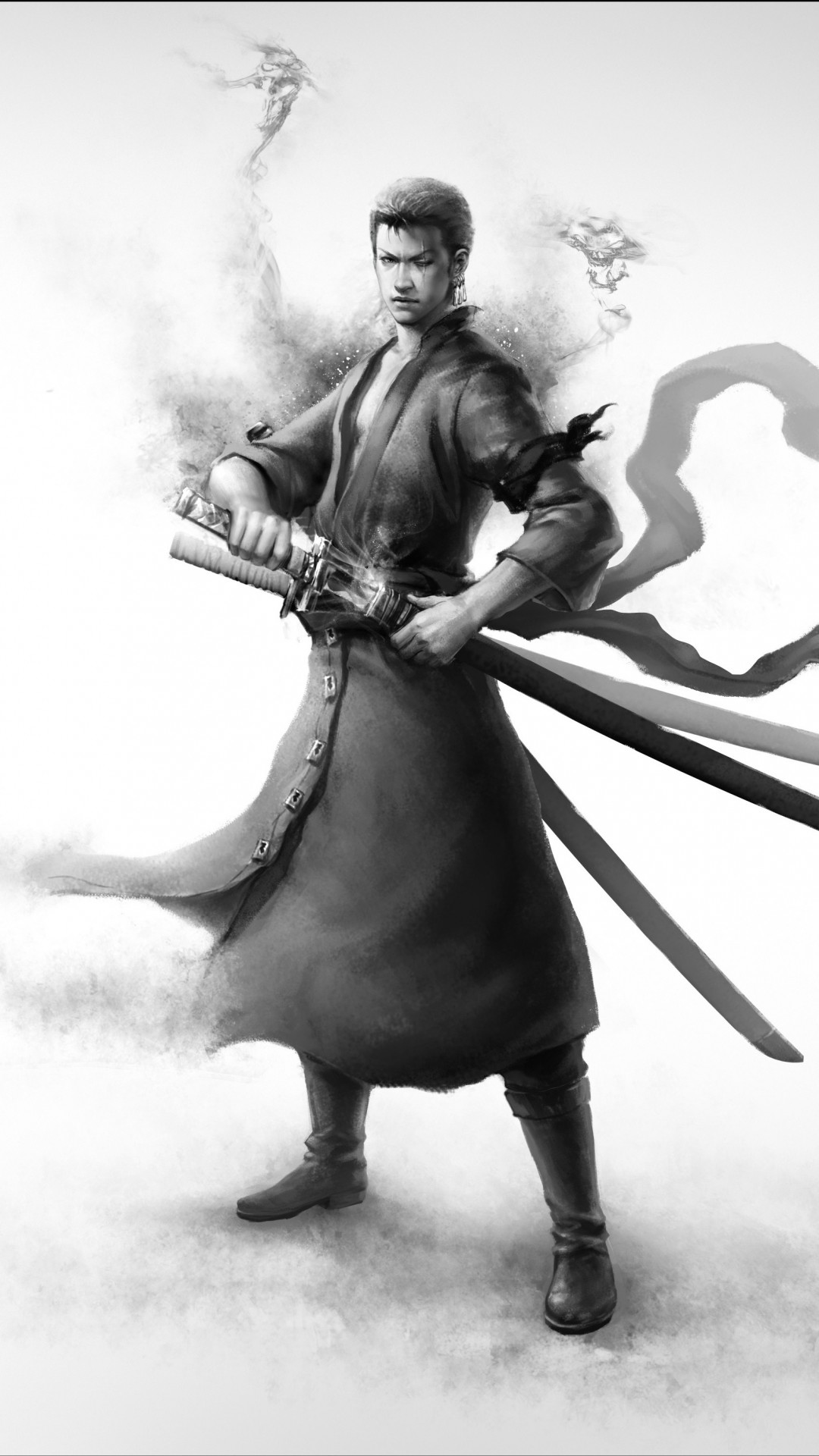 Roronoa Zoro, One Piece, Katana, Bianco e nero, Schizzo, 1080x1920, schermata di blocco iPhone