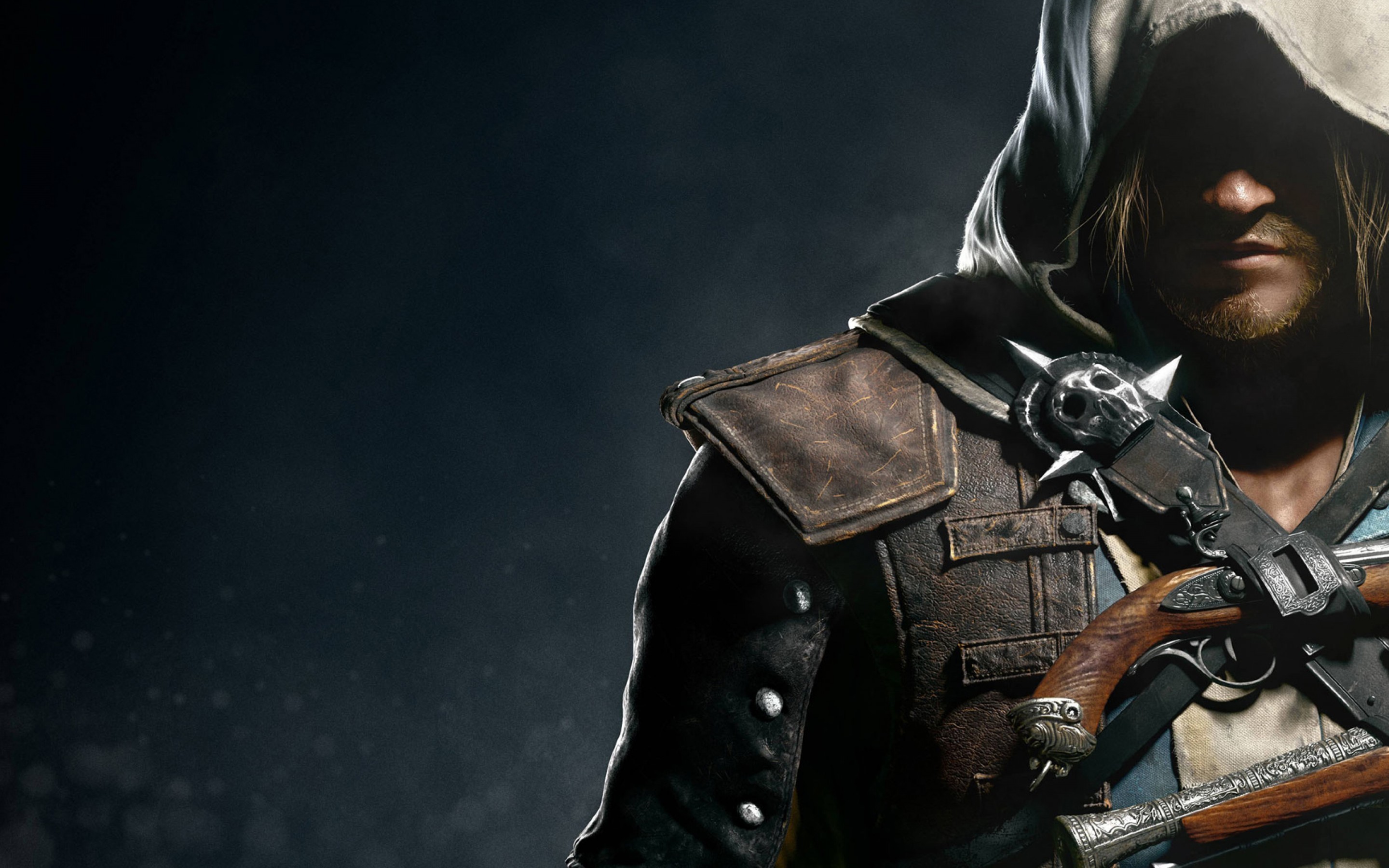 Edward Kenway, Assassin's Creed IV: Black Flag, Pirata, Pistola, Sfondo scuro, wallpaper 2K