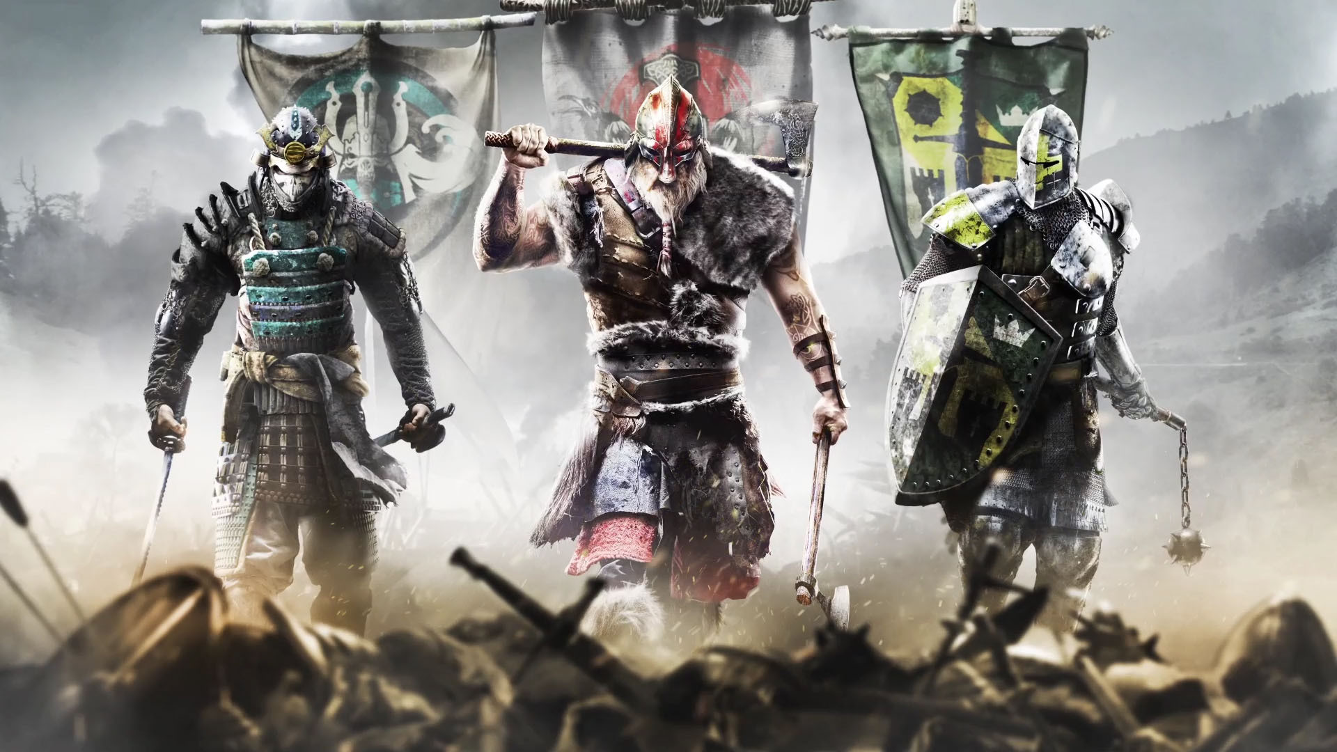 For Honor, Samurai, Vichingo, Cavaliere, Stendardi, Full HD, sfondo per PC e portatile