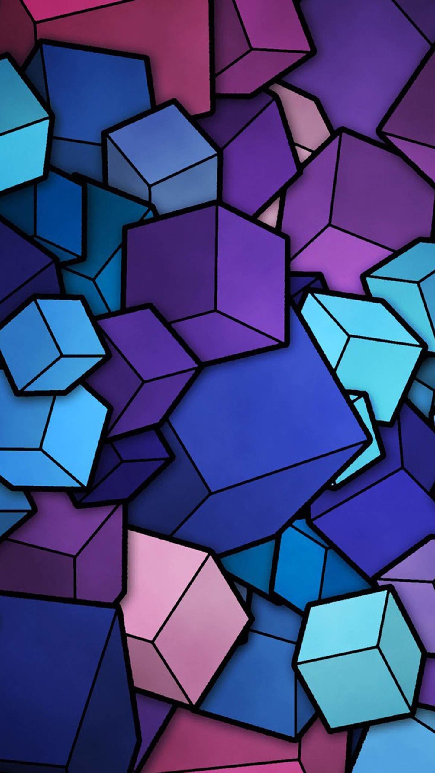 Cubi, Viola, Blu, Geometrico, QHD+, sfondo per iPhone e Android