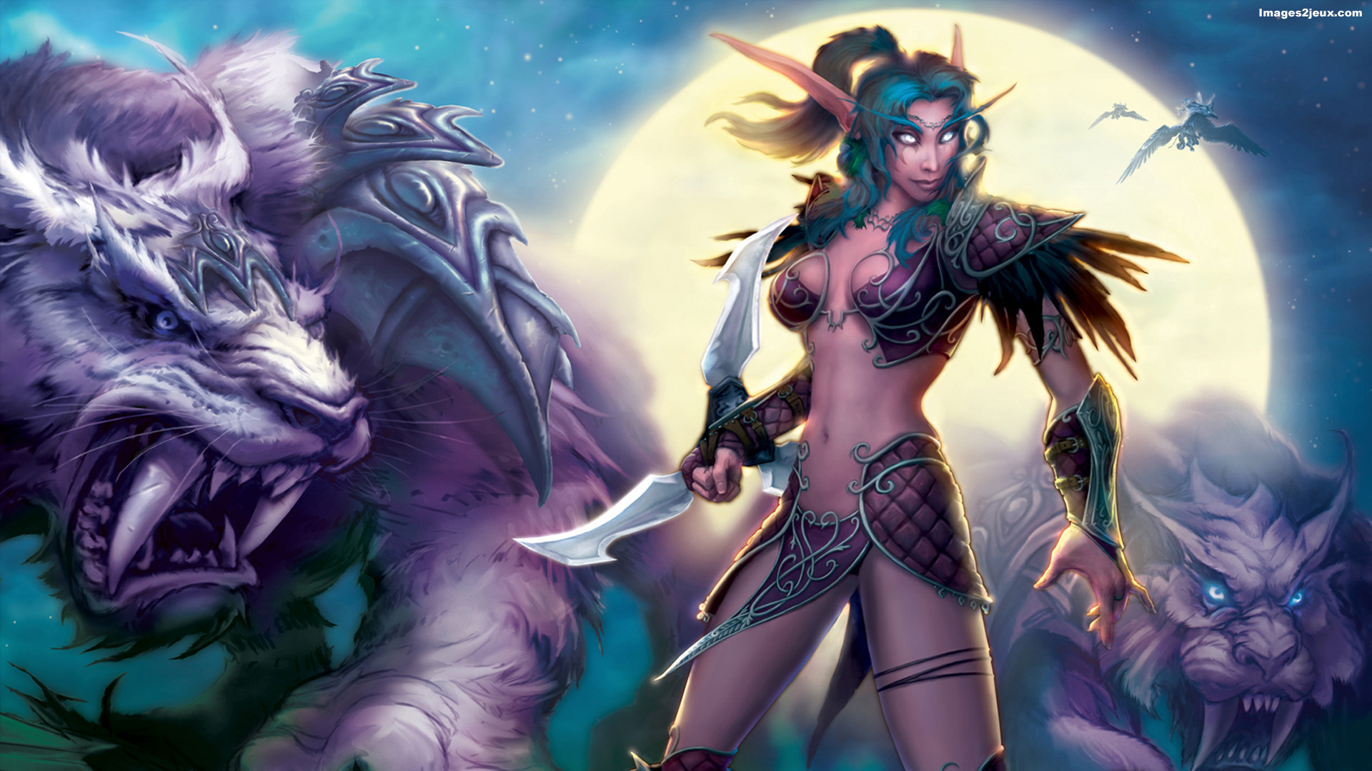 Tyrande, World of Warcraft, Elfa della notte, Luna, Full HD, sfondo per PC