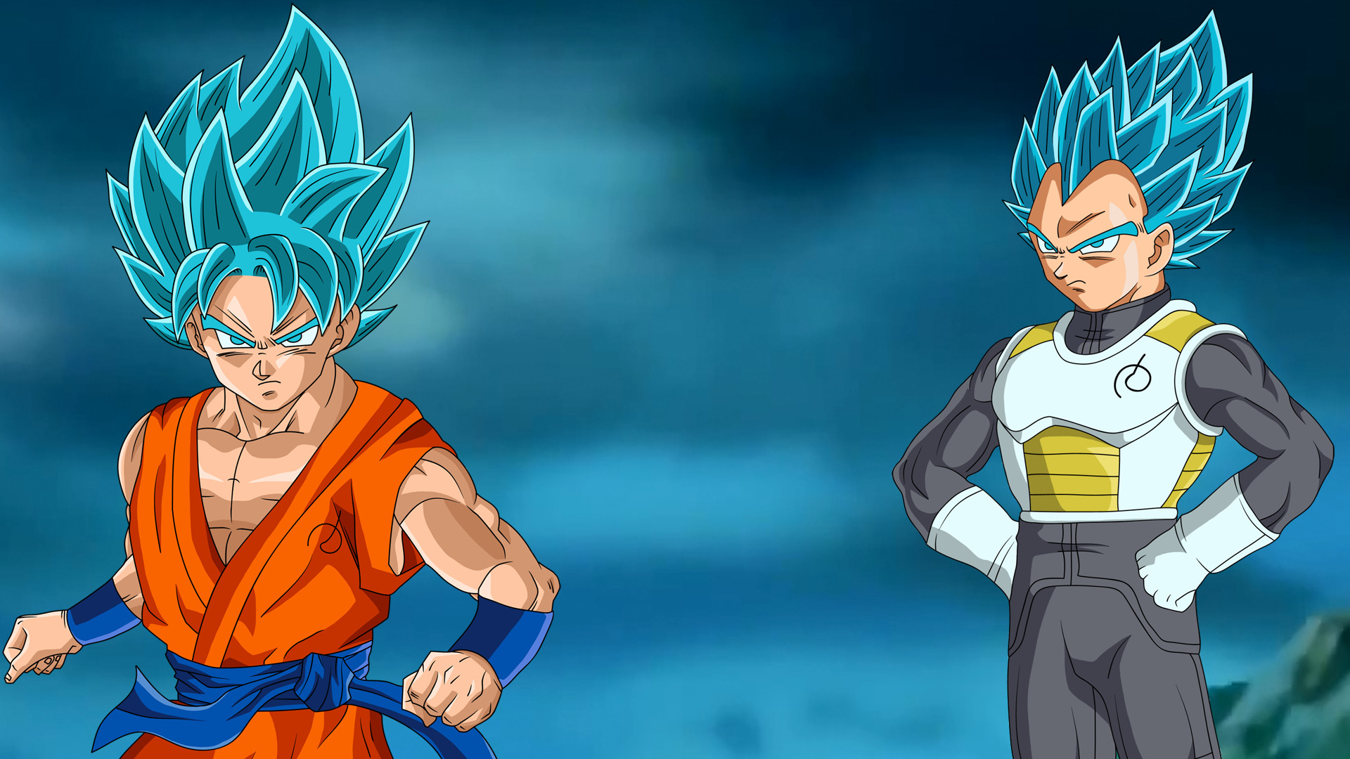 Son Goku, Vegeta, Super Saiyan Blue, Dragon Ball Super, 16:9 Full HD, sfondo widescreen
