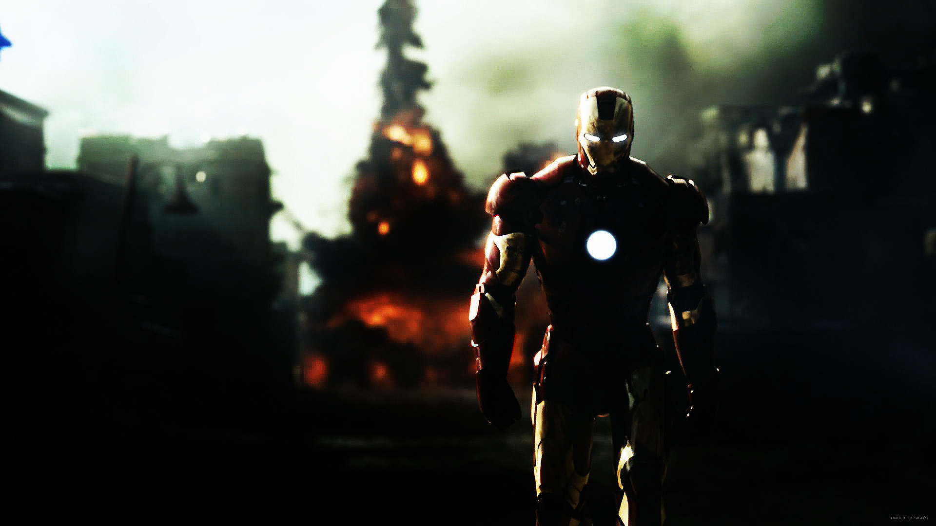 Iron Man, Mark III, Rovine, Fuoco, Full HD 1080p, sfondo desktop