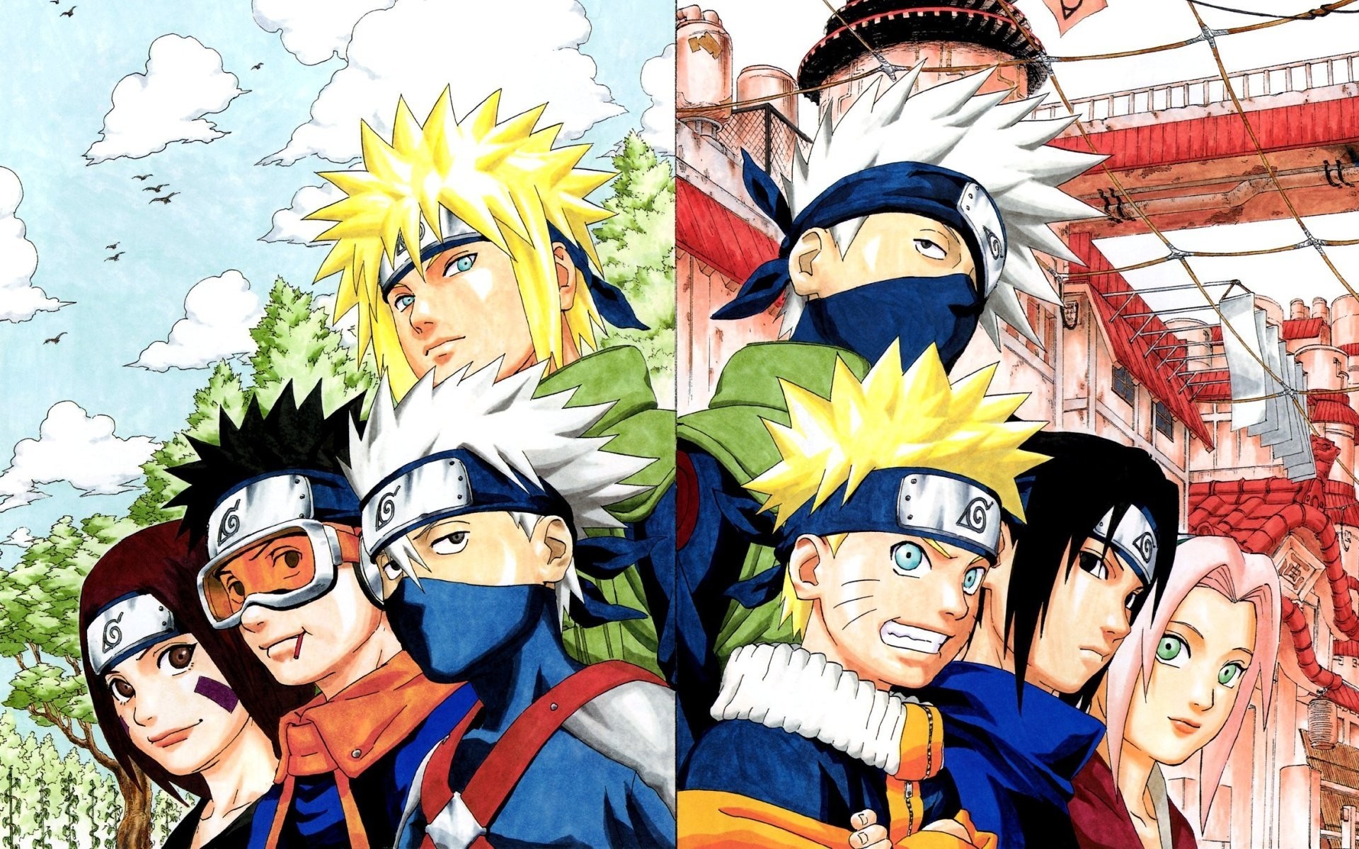 Minato Namikaze, Kakashi Hatake, Obito Uchiha, Rin Nohara, Team 7, sfondo desktop Full HD