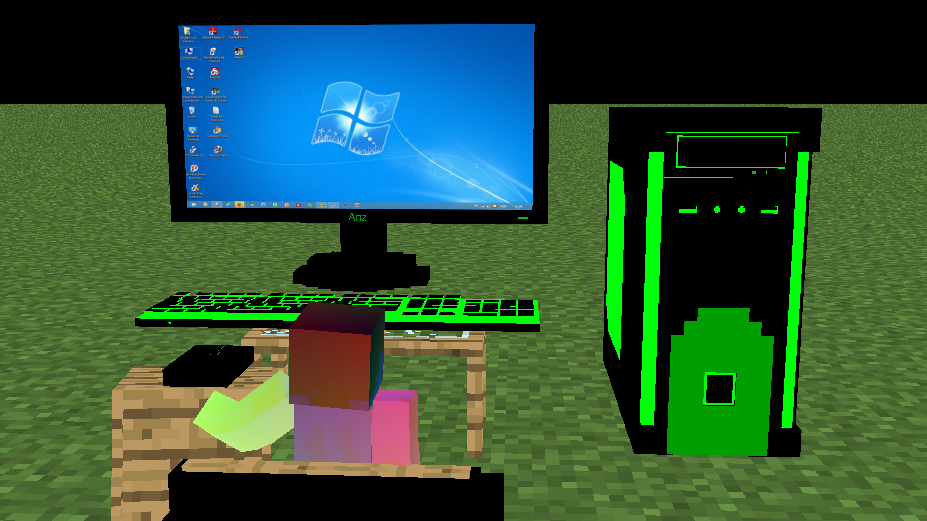 Minecraft, Computer, Windows 7, Skin, Sfondo verde, 3840x2160, wallpaper desktop