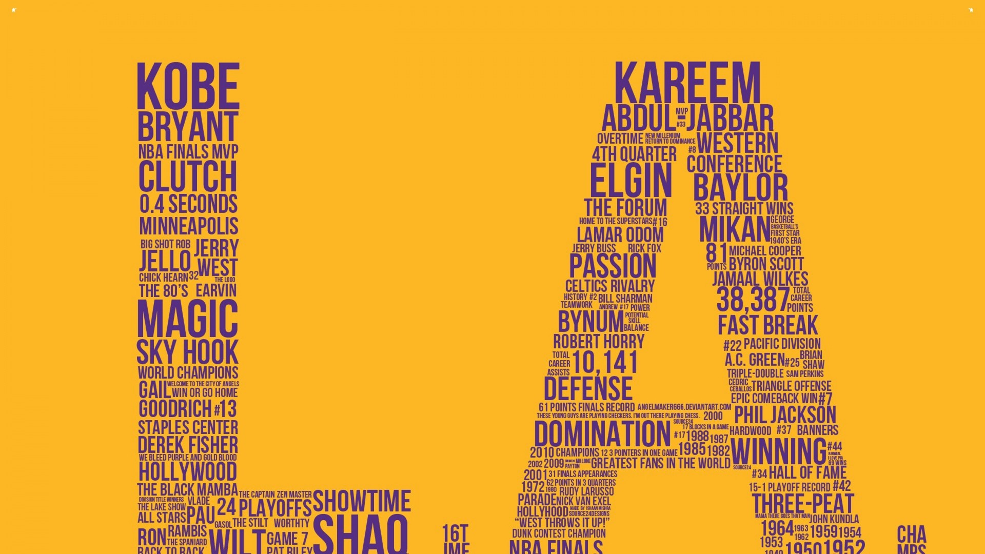 Los Angeles Lakers, Kobe Bryant, Kareem Abdul-Jabbar, Tipografia, Giallo e viola, immagine di sfondo