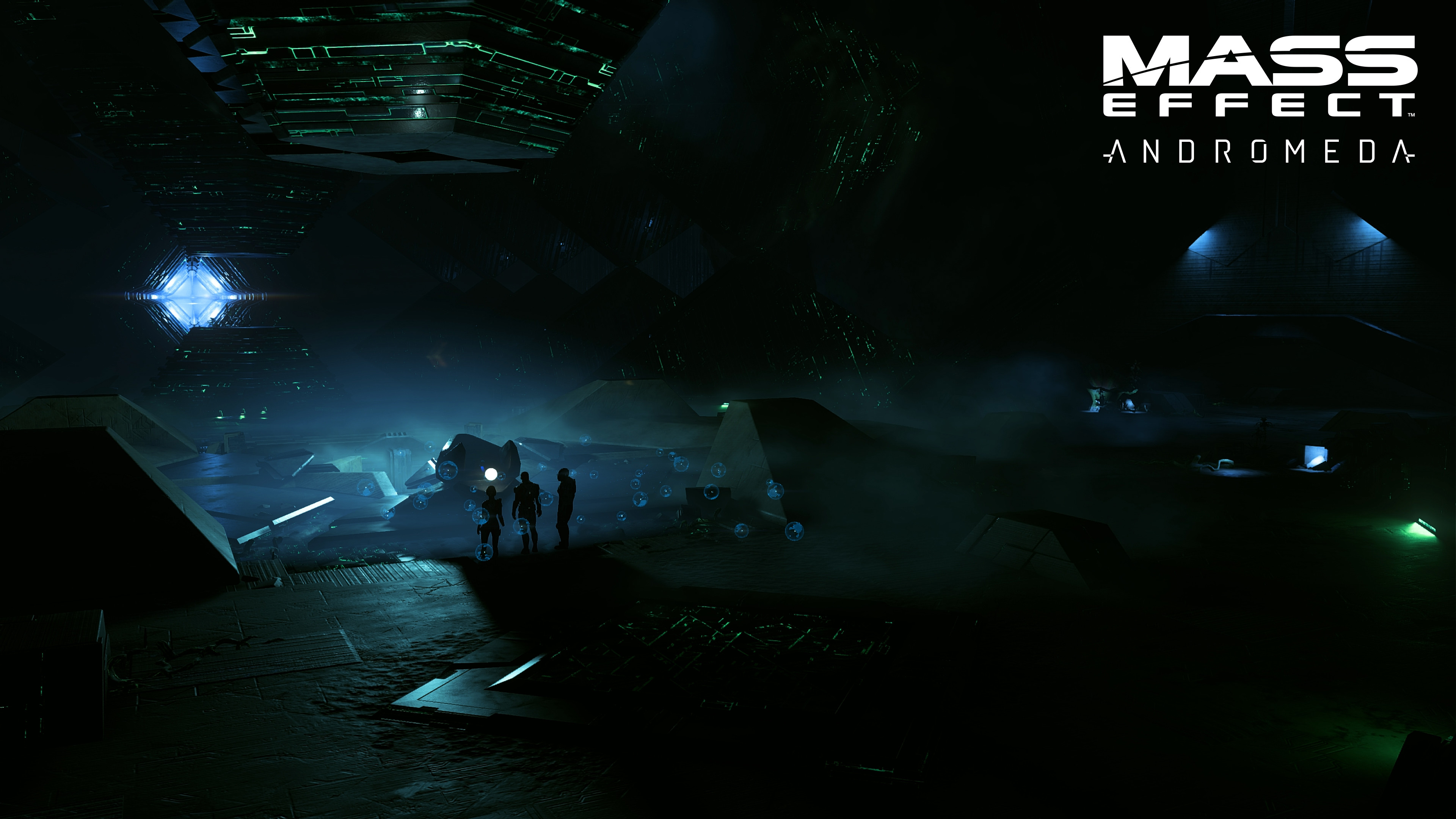 Mass Effect: Andromeda, Esploratori, Notte, Paesaggio alieno, Logo, 4K Ultra HD