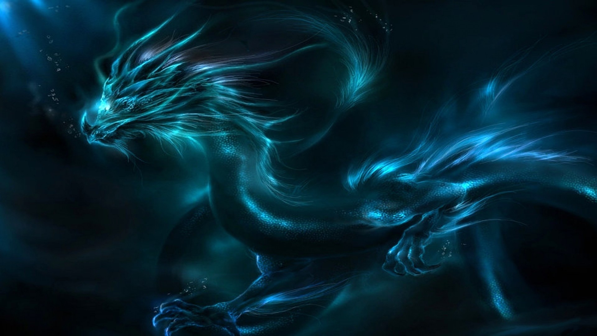 Drago d'acqua, Arte digitale, Blu, Luce, 1920x1080, sfondo per PC
