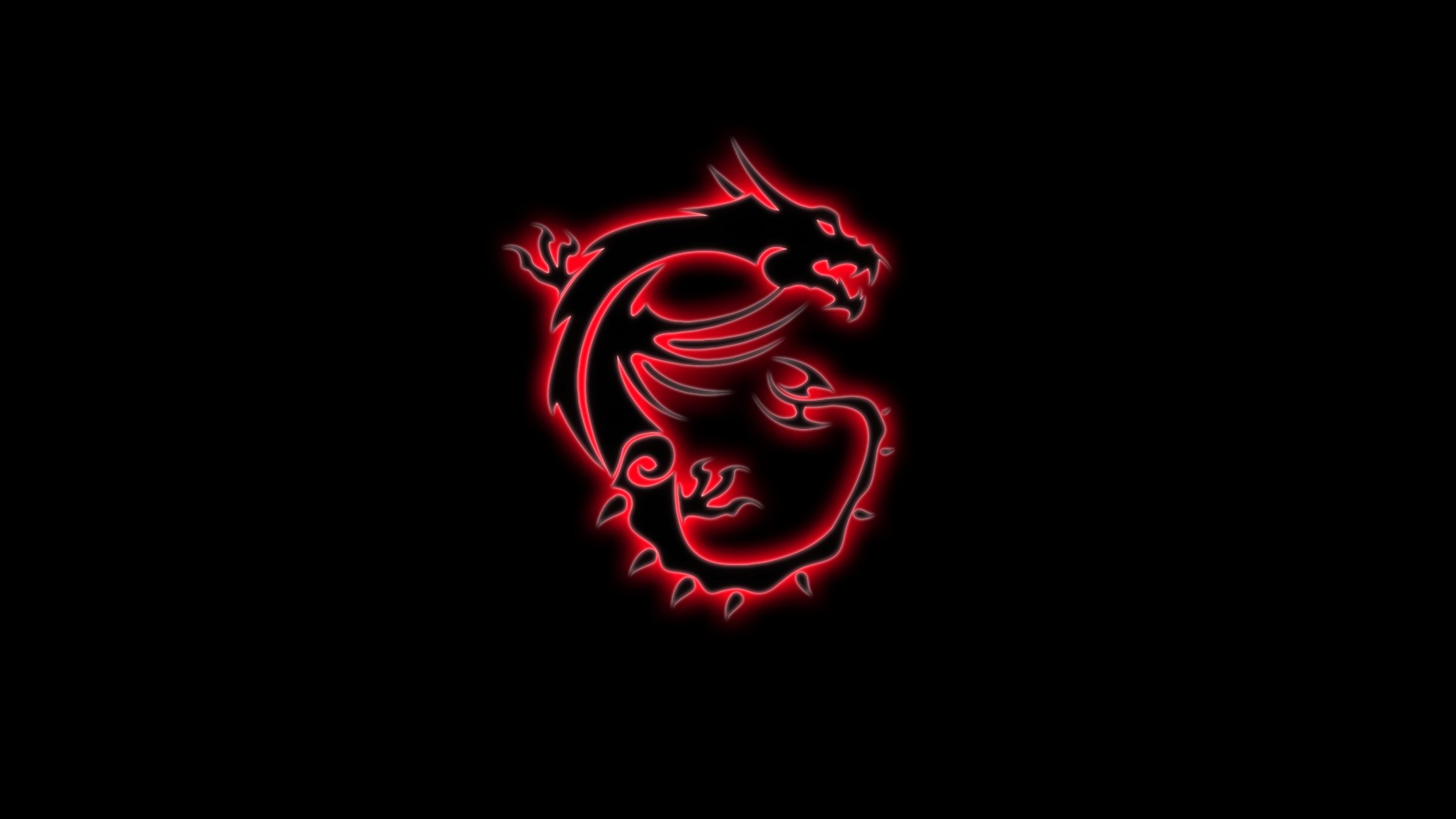 MSI, Drago rosso, Neon, Sfondo nero, 16:9 Full HD, wallpaper widescreen