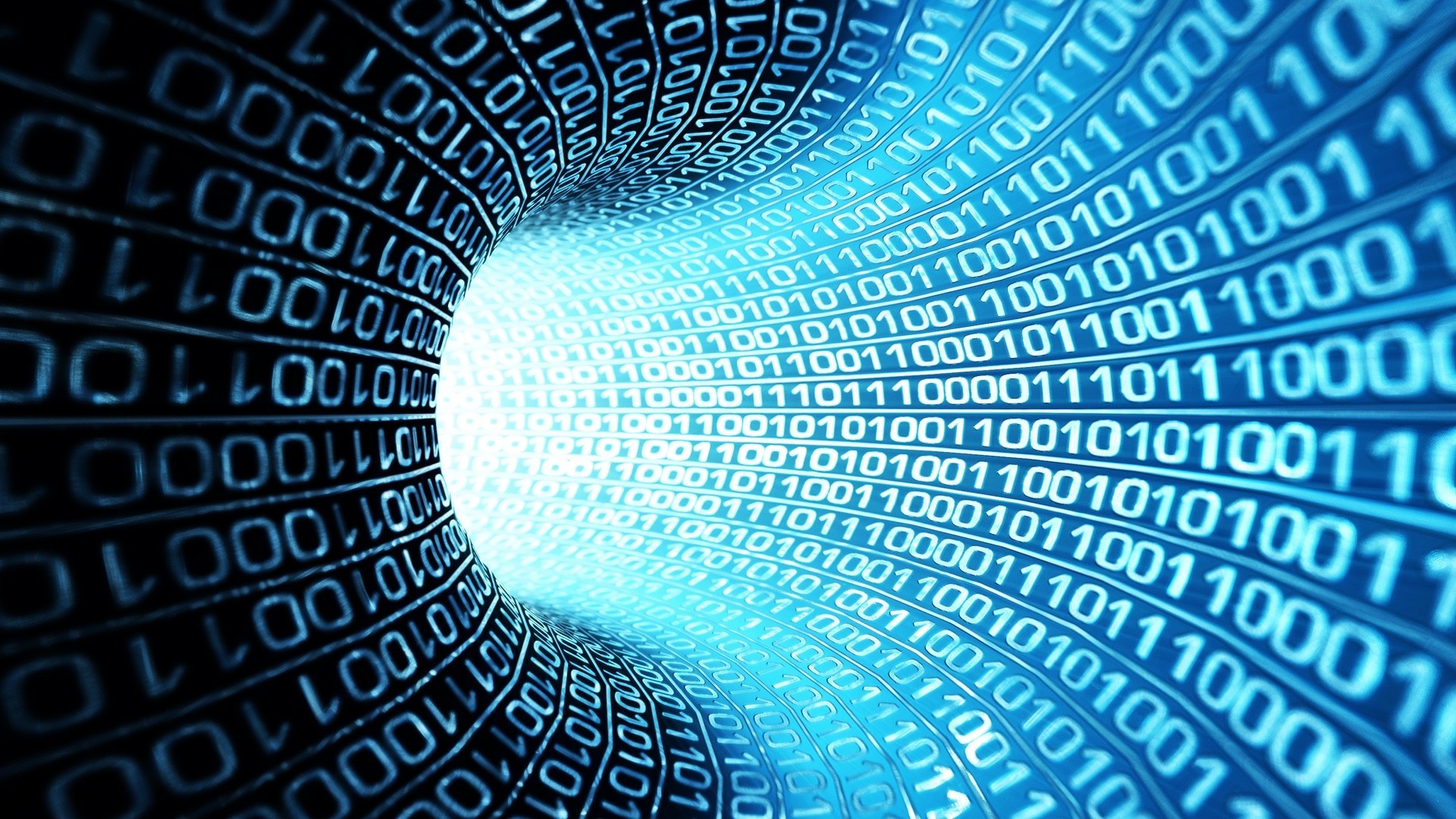 Codice binario, Tunnel digitale, Blu, Dati, Full HD, wallpaper per PC