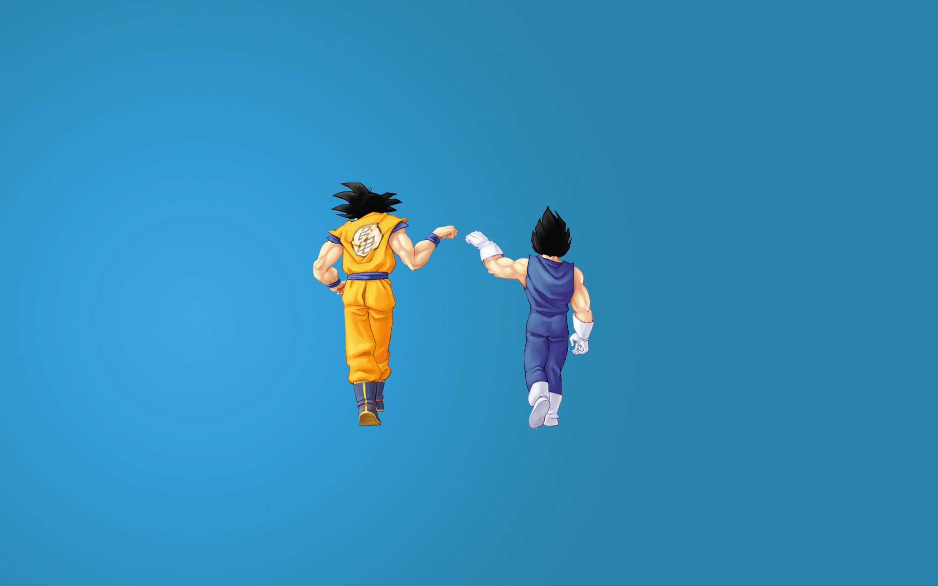 Son Goku, Vegeta, Fusione, Minimalismo, Sfondo azzurro, 16:10 Full HD, wallpaper widescreen