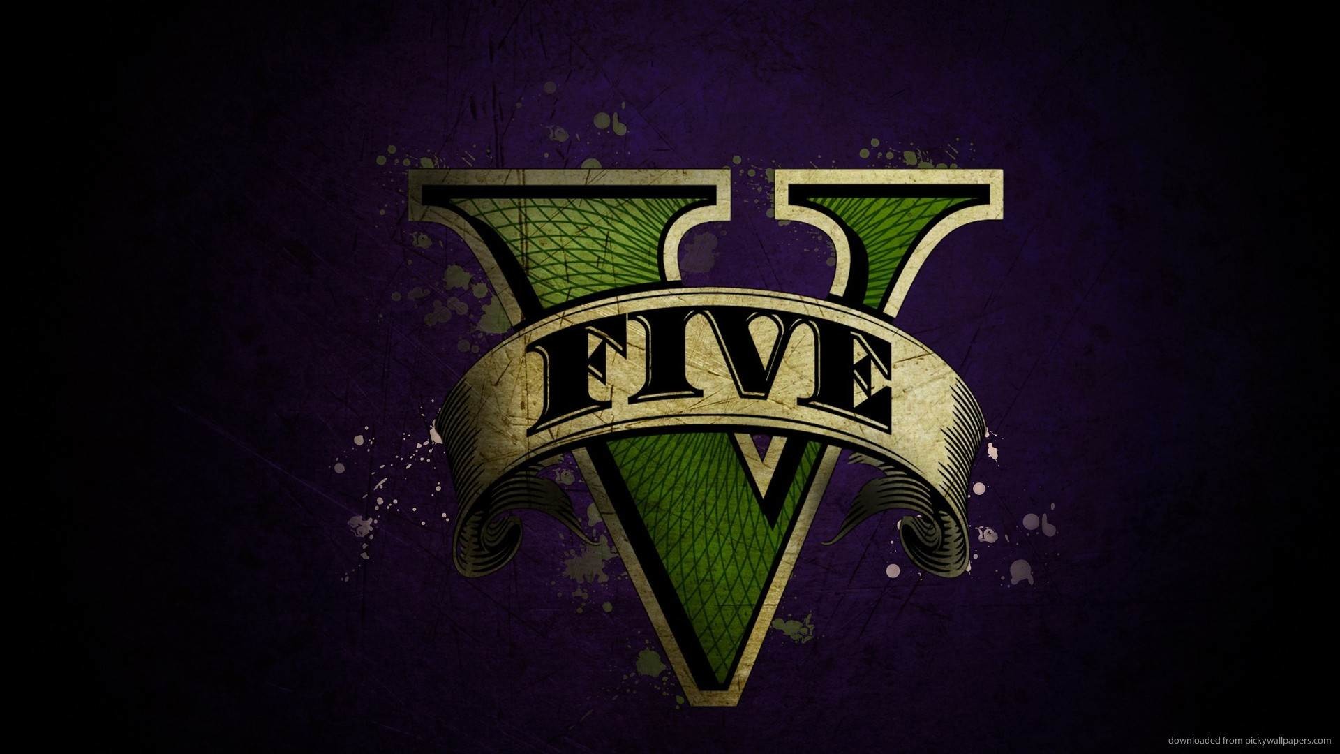 Logo GTA V, Grand Theft Auto V, Verde, Sfondo viola, Full HD, wallpaper per computer