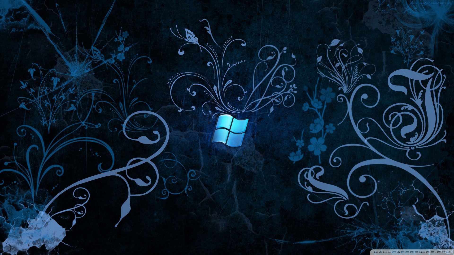 Windows 8, Logo Windows, Ornamenti floreali, Blu scuro, Full HD 1080p, sfondo desktop