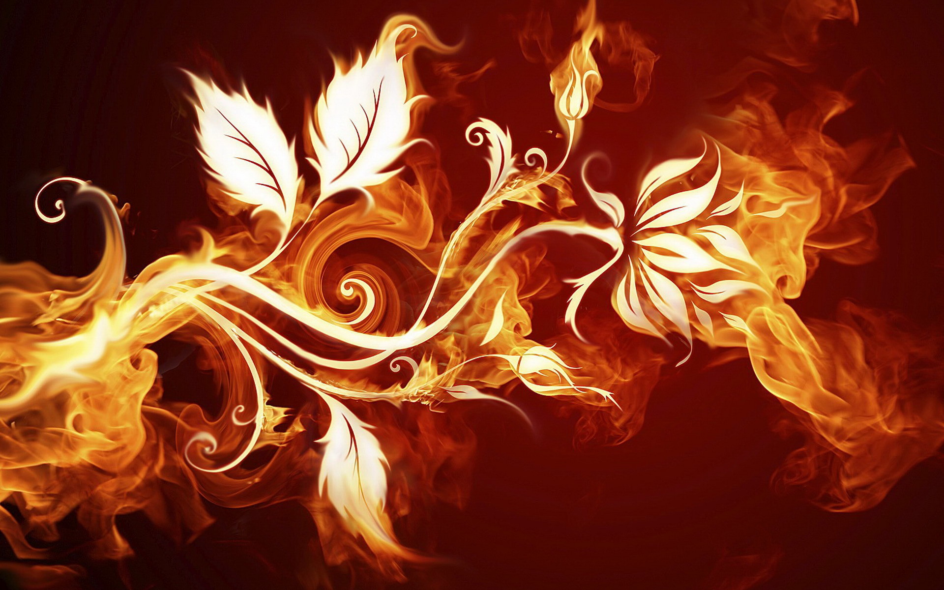 Fiamme, Fuoco, Motivo floreale, Arte digitale, Arancione, sfondo desktop