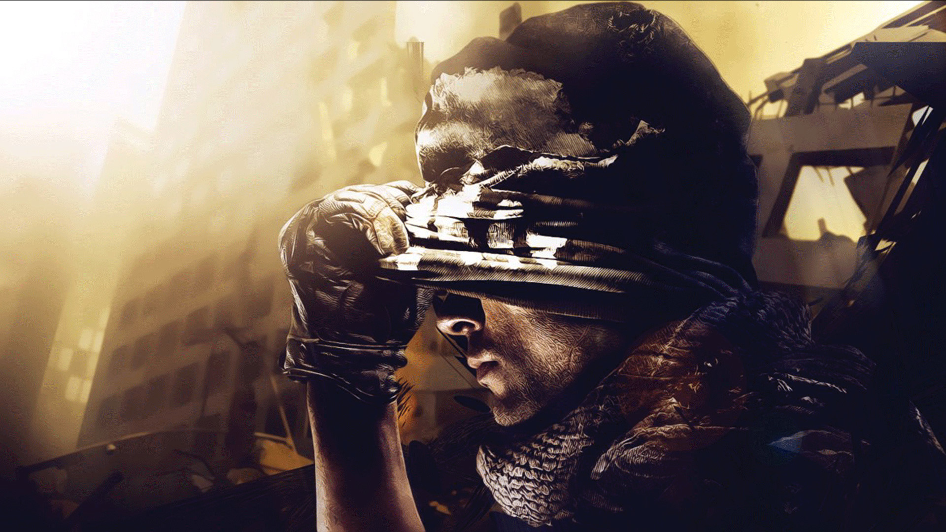 Call of Duty: Ghosts, Soldato, Città in rovina, Seppia, Full HD, sfondo per PC