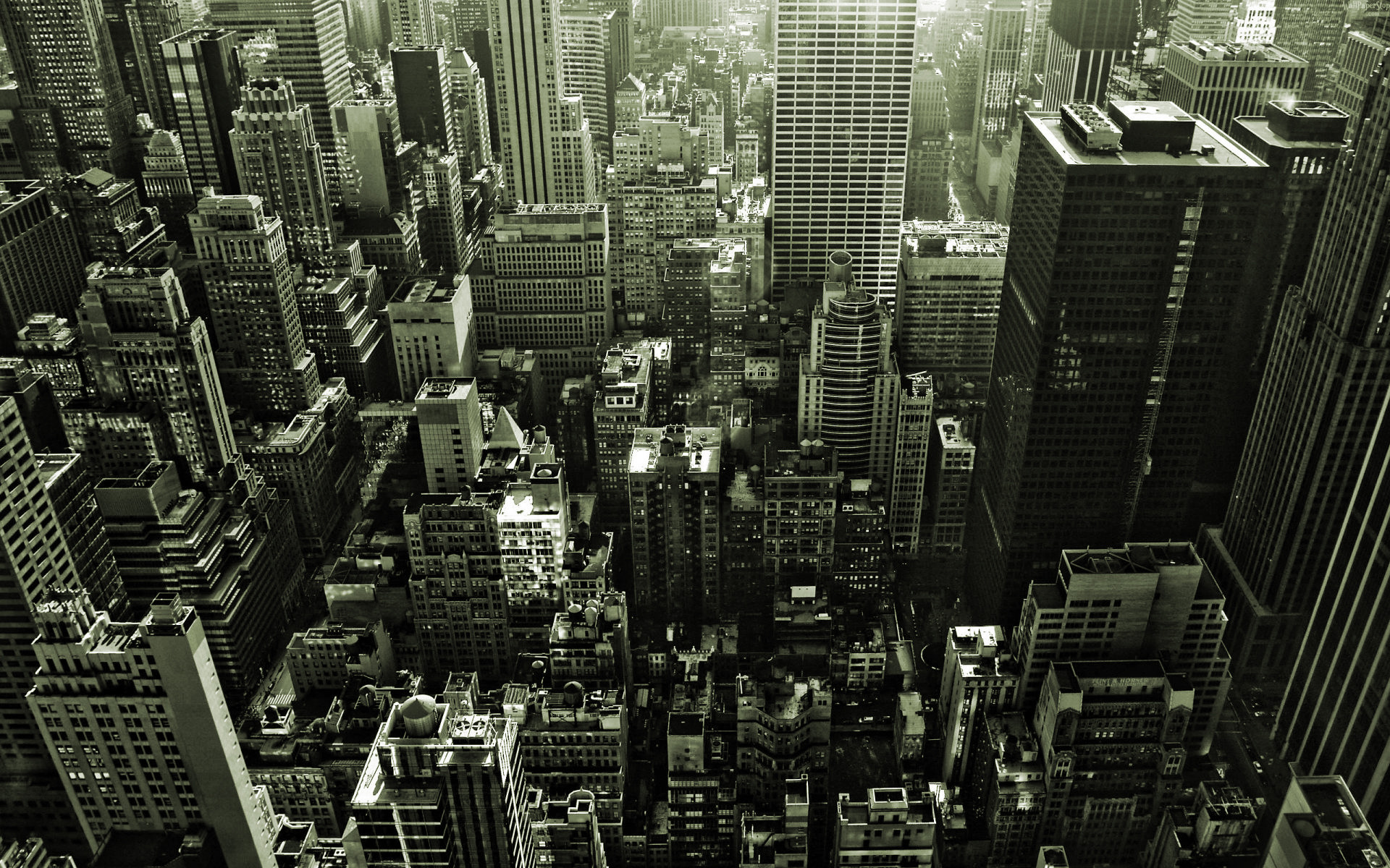 New York, Grattacieli, Vista aerea, Bianco e nero, sfondo Full HD per desktop