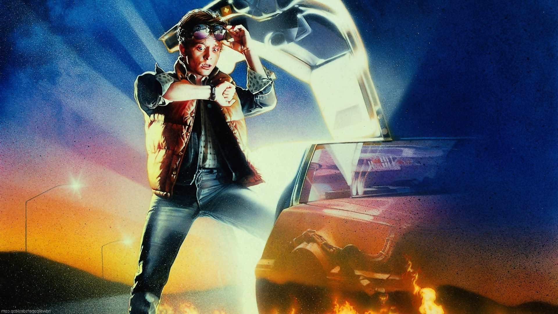 Marty McFly, Michael J. Fox, Ritorno al futuro, DeLorean DMC-12, Locandina, sfondo 1920x1080 per PC