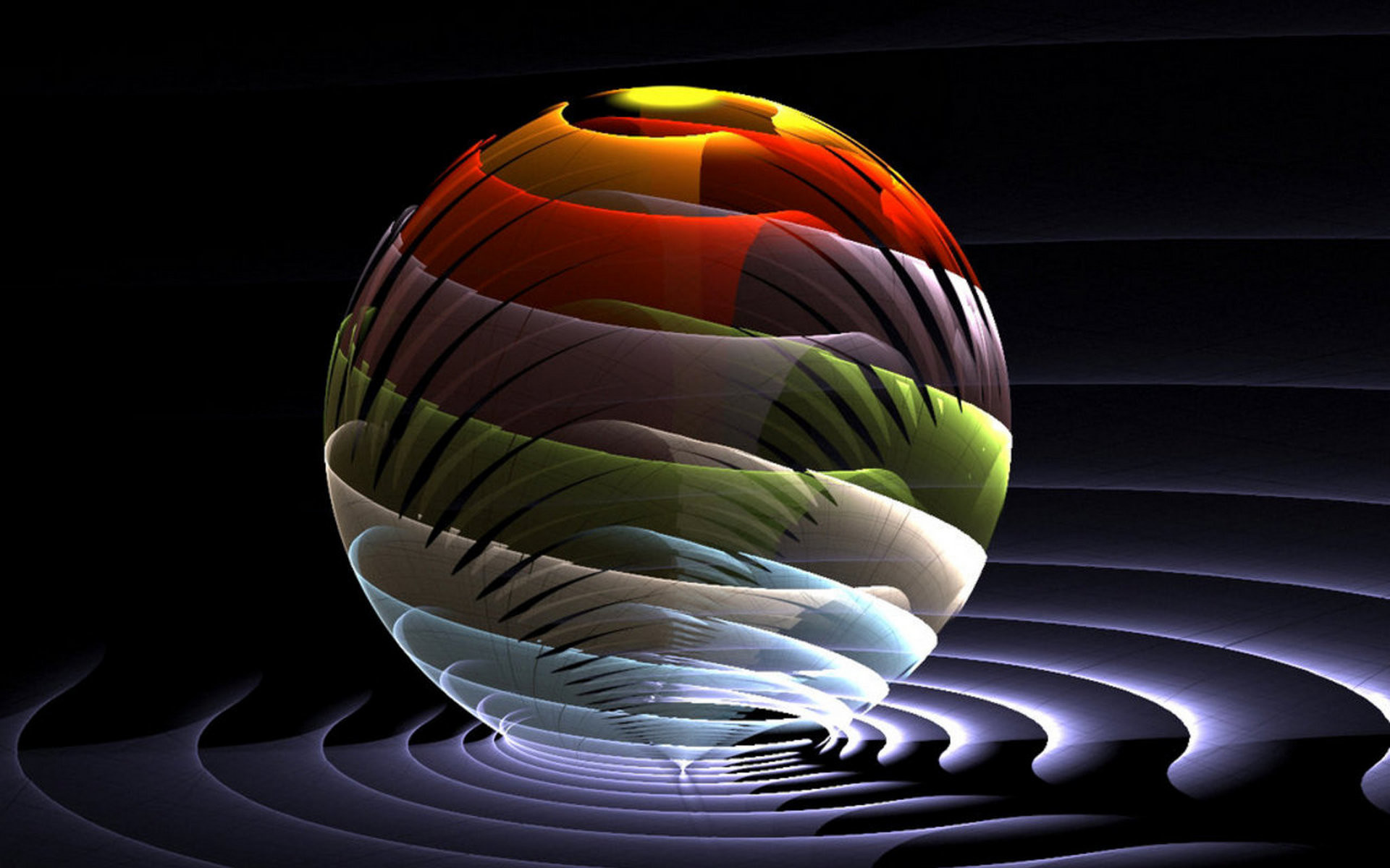 Sfera di vetro, Rendering 3D, Colori, Sfondo nero, Full HD, wallpaper per PC