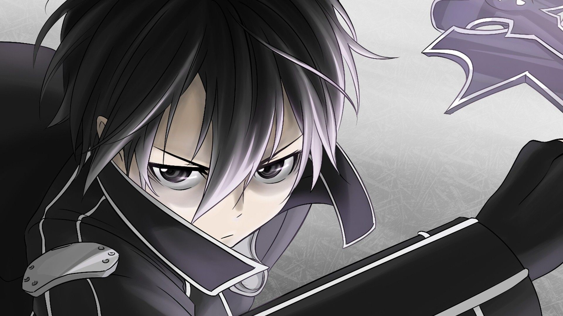 Kirito, Sword Art Online, Primo piano, Bianco e nero, 1920x1080, sfondo per PC