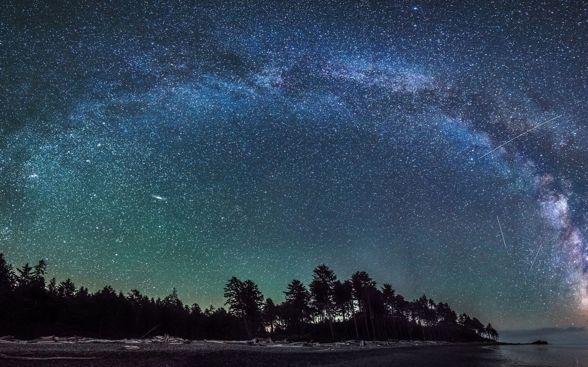 Via Lattea, Arco, Bosco, Lago, Notte, 16:10 Full HD, sfondo widescreen