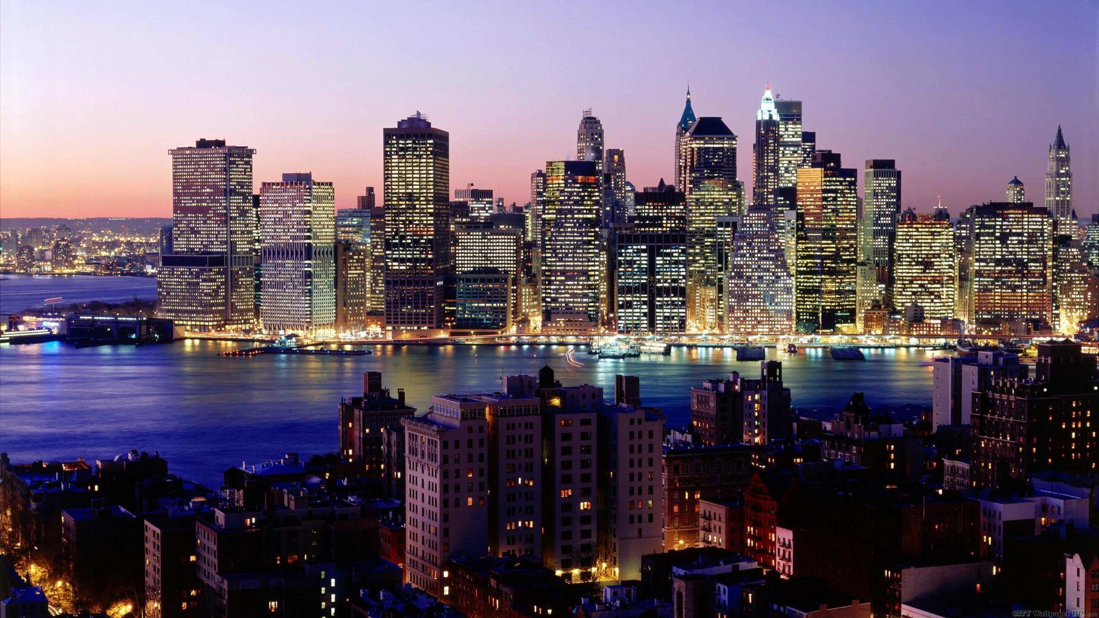 Lower Manhattan, Skyline, Crepuscolo, Brooklyn, 3840x2160, sfondo per PC