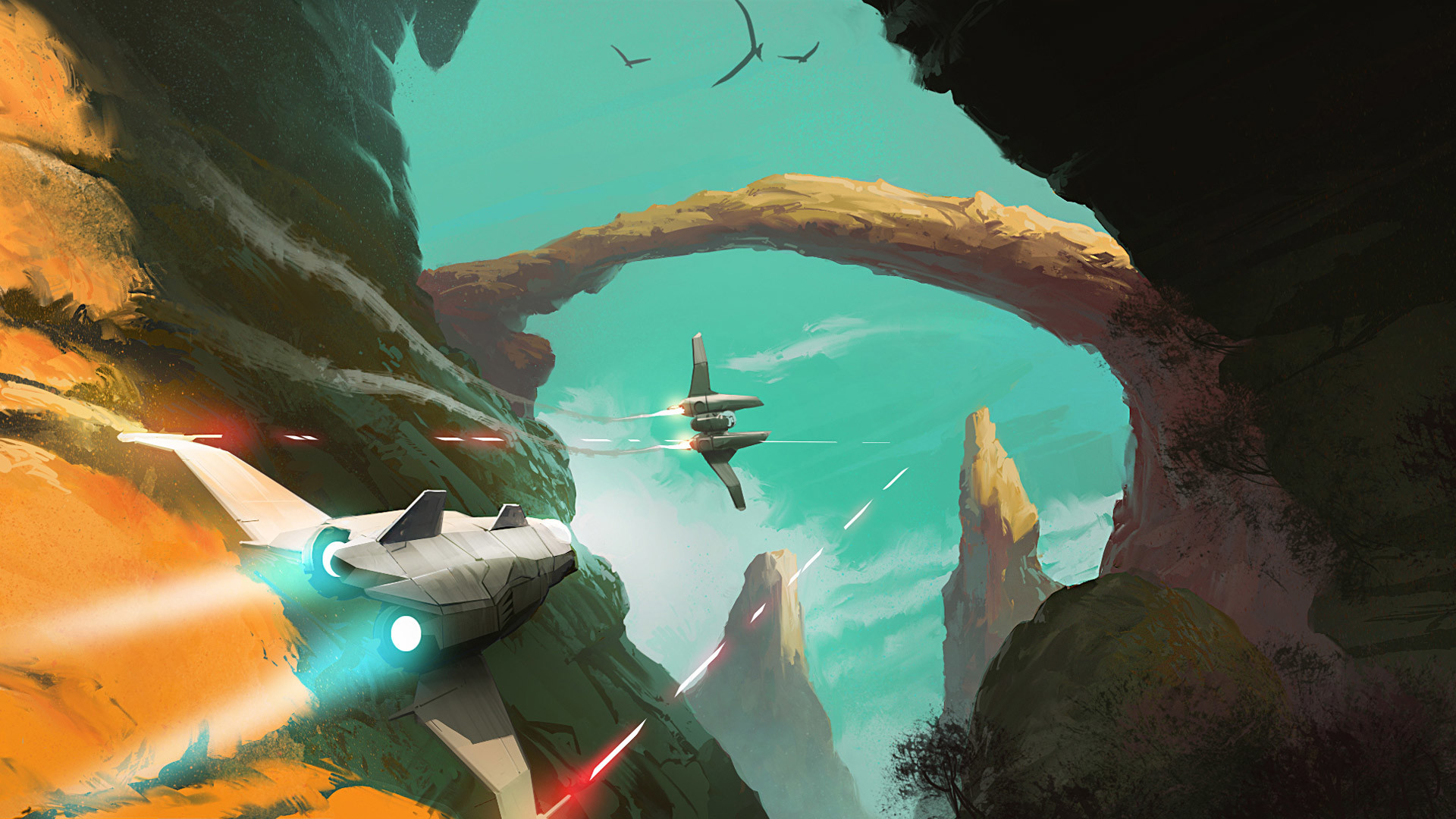 No Man's Sky, Astronavi, Arco di roccia, Inseguimento, 16:9 Full HD, wallpaper widescreen
