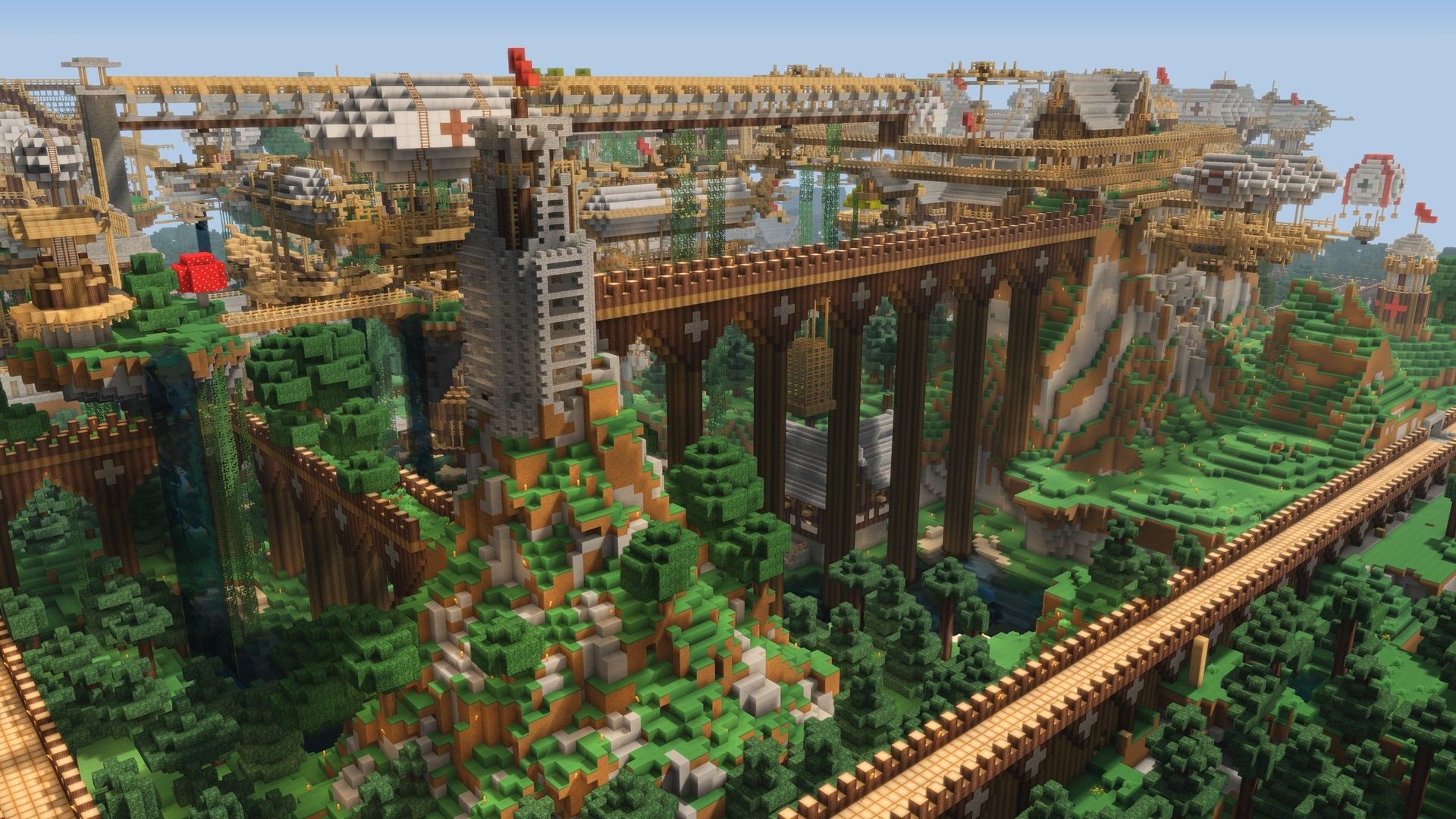 Minecraft, Città fantasy, Ponte, Acquedotto, Full HD, sfondo Windows 11