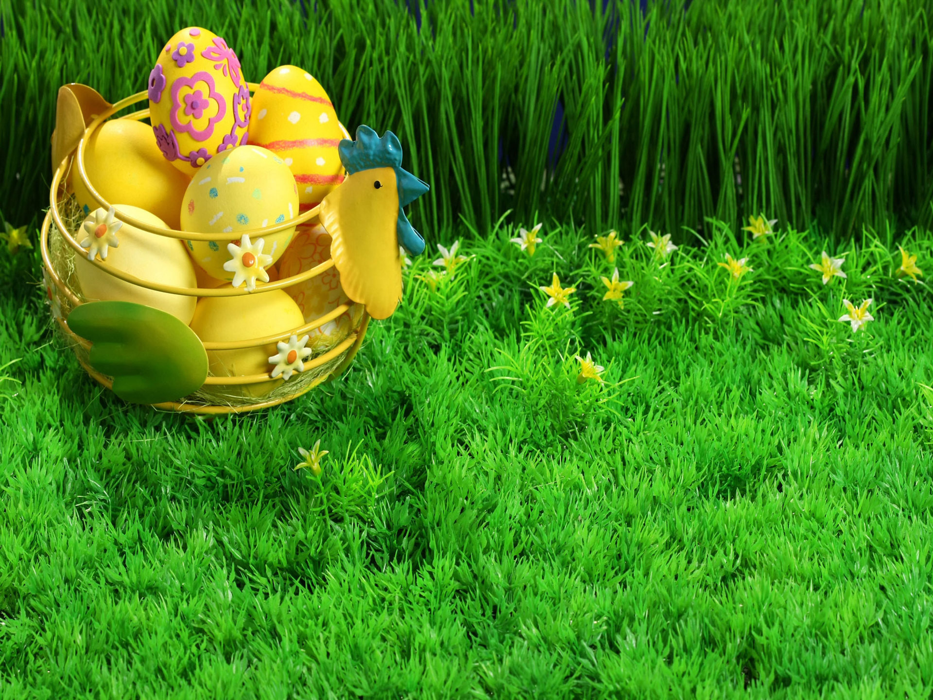 Uova di Pasqua, Cestino dorato, Prato, Full HD, schermata di blocco iPad