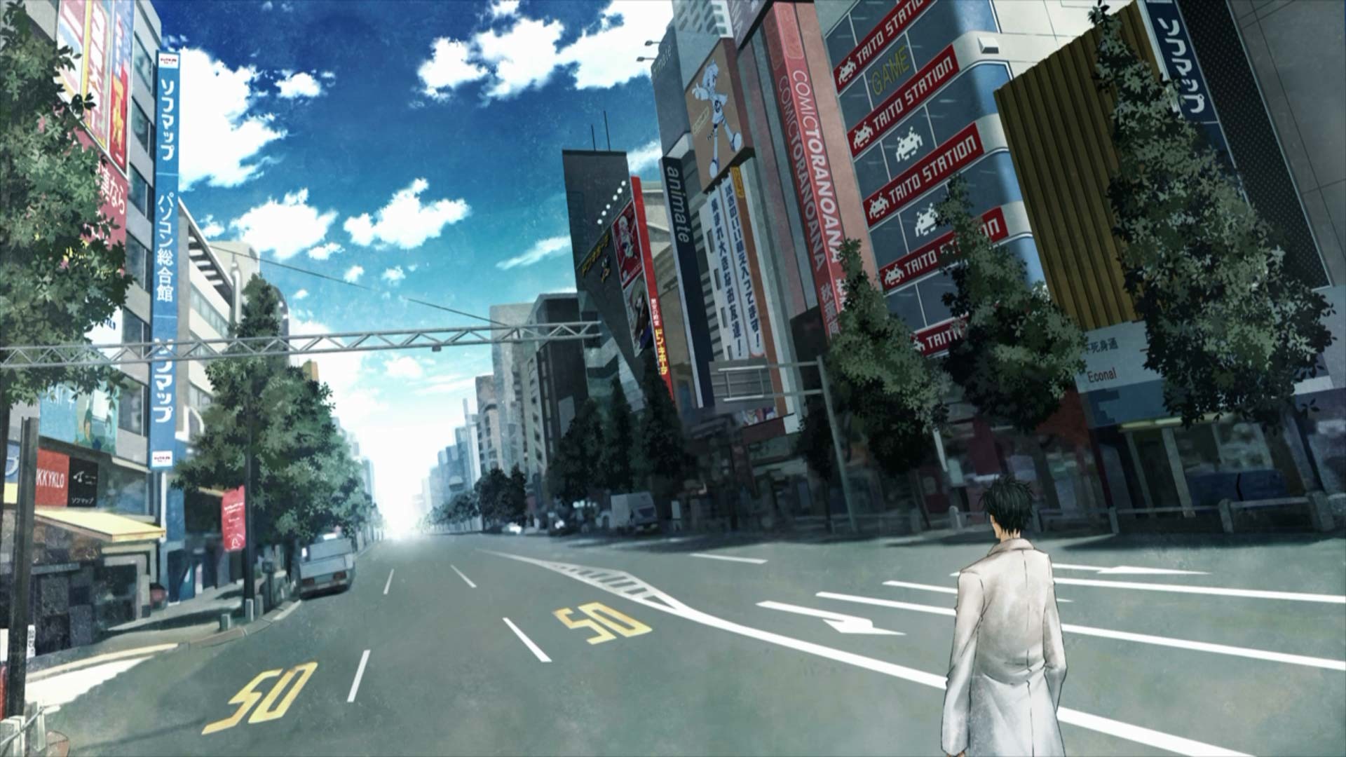 Rintaro Okabe, Steins;Gate, Akihabara, Strada, Cielo azzurro, 1920x1080, immagine di sfondo