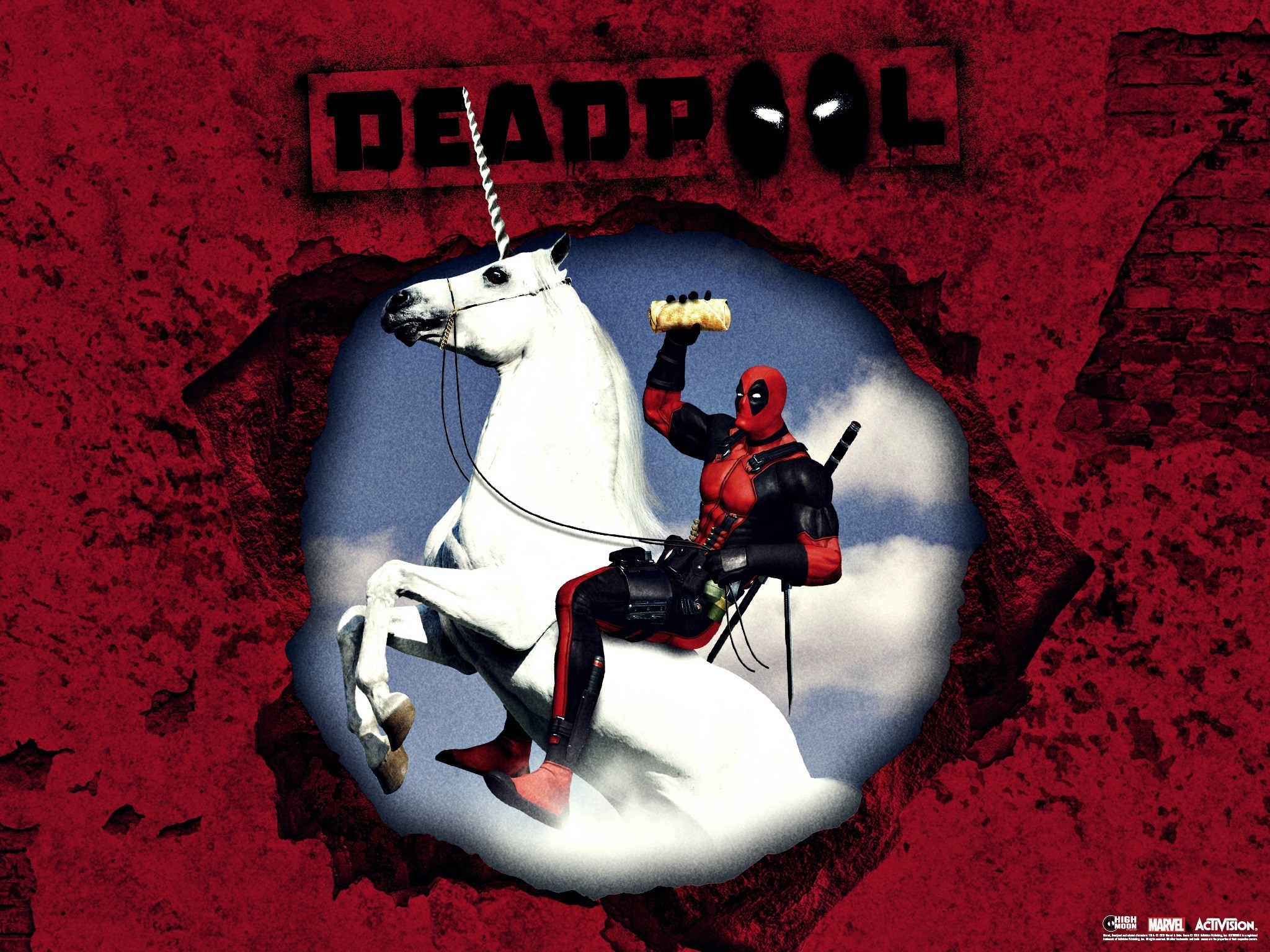 Deadpool, Unicorno, Marvel, Rosso, Full HD, sfondo per iPad e tablet