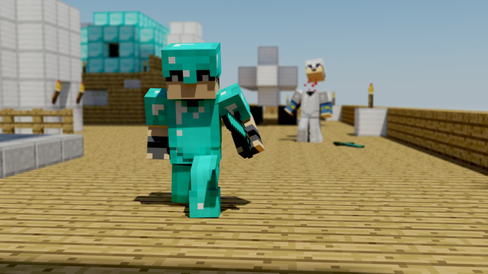 Minecraft, Armatura di diamante, Skin, Pavimento in legno, Full HD, sfondo per PC e portatile