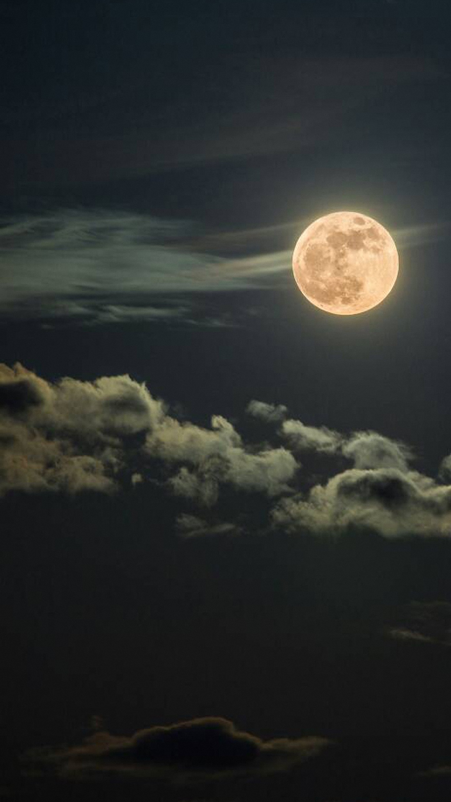 Luna piena, Nuvole, Notte, sfondo per iPhone e Android