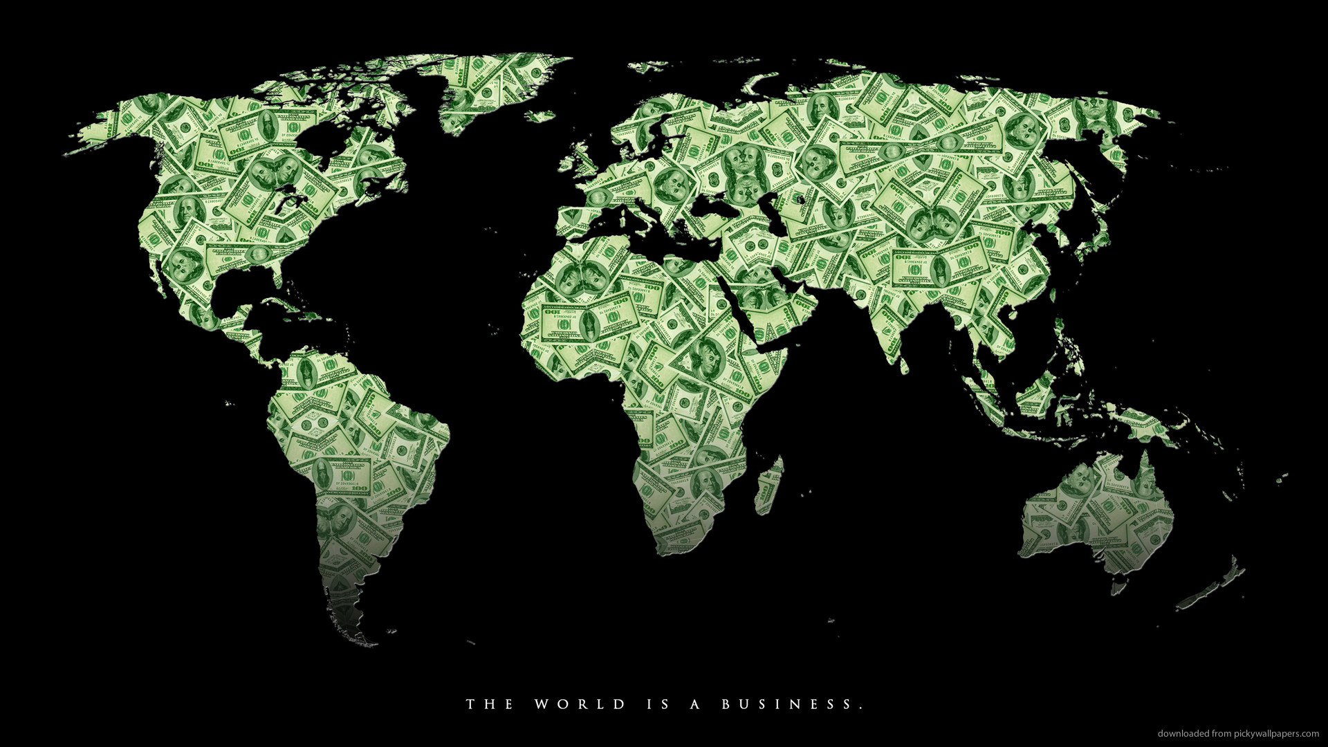 The World is a Business, Mappa del mondo, Dollari, Sfondo nero, 1920x1080, wallpaper desktop
