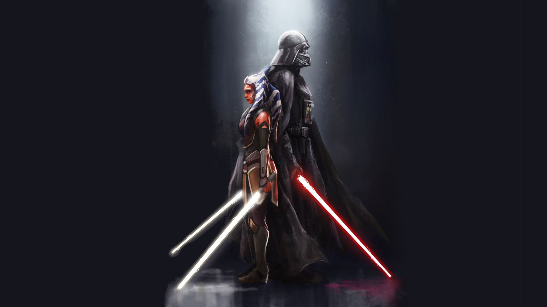 Darth Vader, Ahsoka Tano, Spade laser, Fan art, Full HD, sfondo per PC