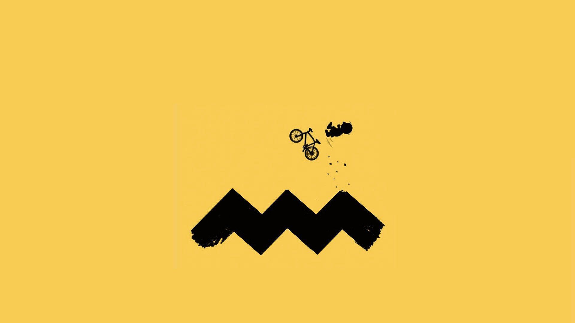 Snoopy, Woodstock, Zigzag di Charlie Brown, Minimal, Giallo, 16:9 Full HD, sfondo widescreen