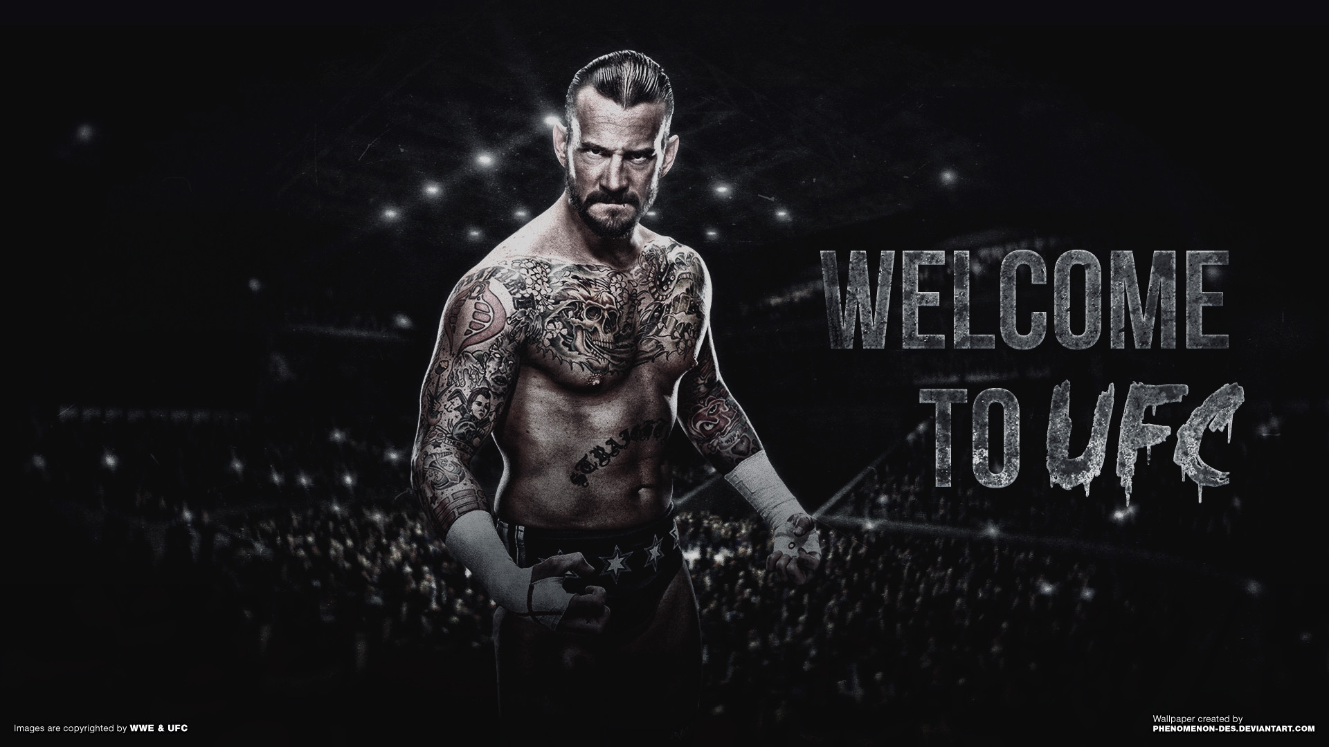 CM Punk, Welcome to UFC, Bianco e nero, Tatuaggi, 1920x1080, immagine di sfondo