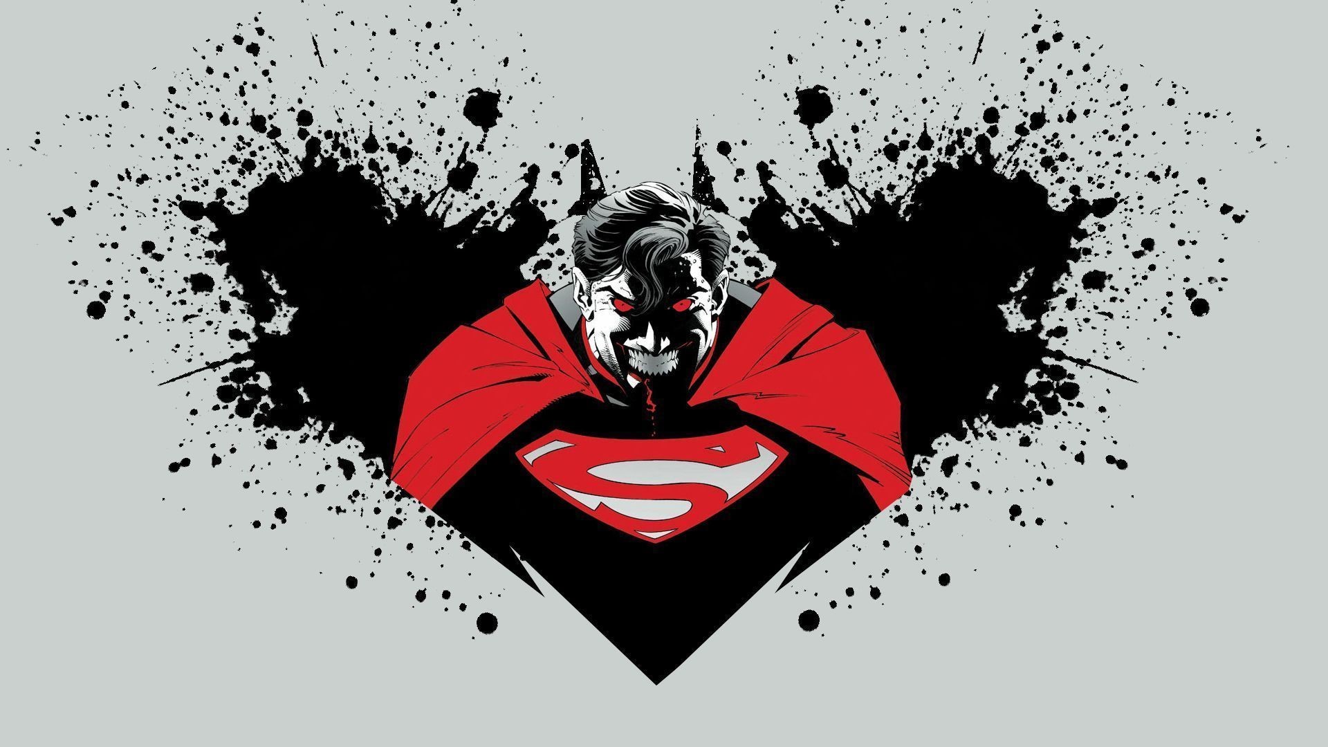 Batman, Superman, Logo di Superman, Schizzi d'inchiostro, Rosso e nero, sfondo desktop 1080p