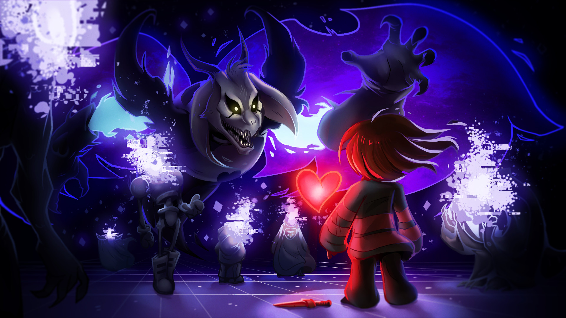 Frisk, Undertale, Mostri, Viola, Fan art, 1920x1080, immagine di sfondo