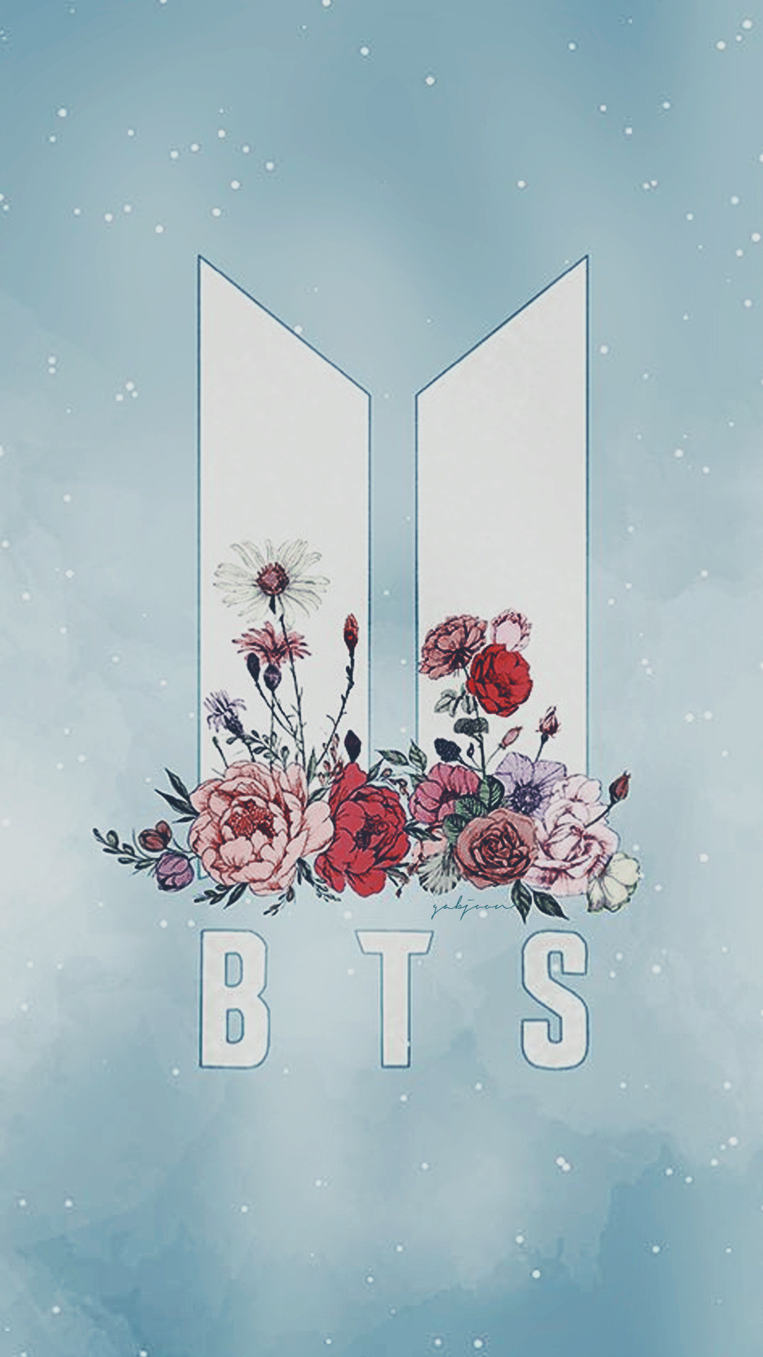 BTS, Logo BTS, Fiori, Azzurro, wallpaper per iPhone e Android