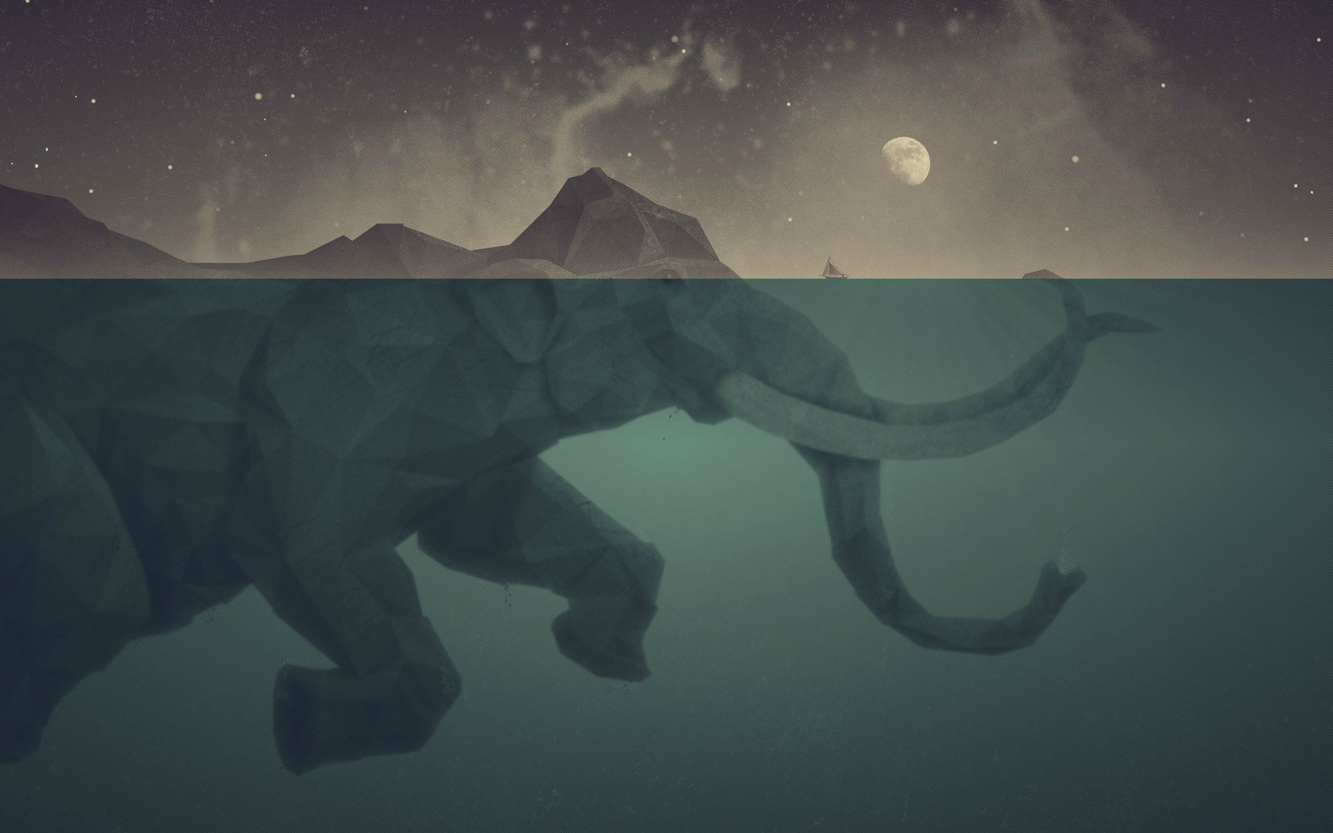 Elefante, Sott'acqua, Low poly, Surreale, 1920x1200, immagine di sfondo