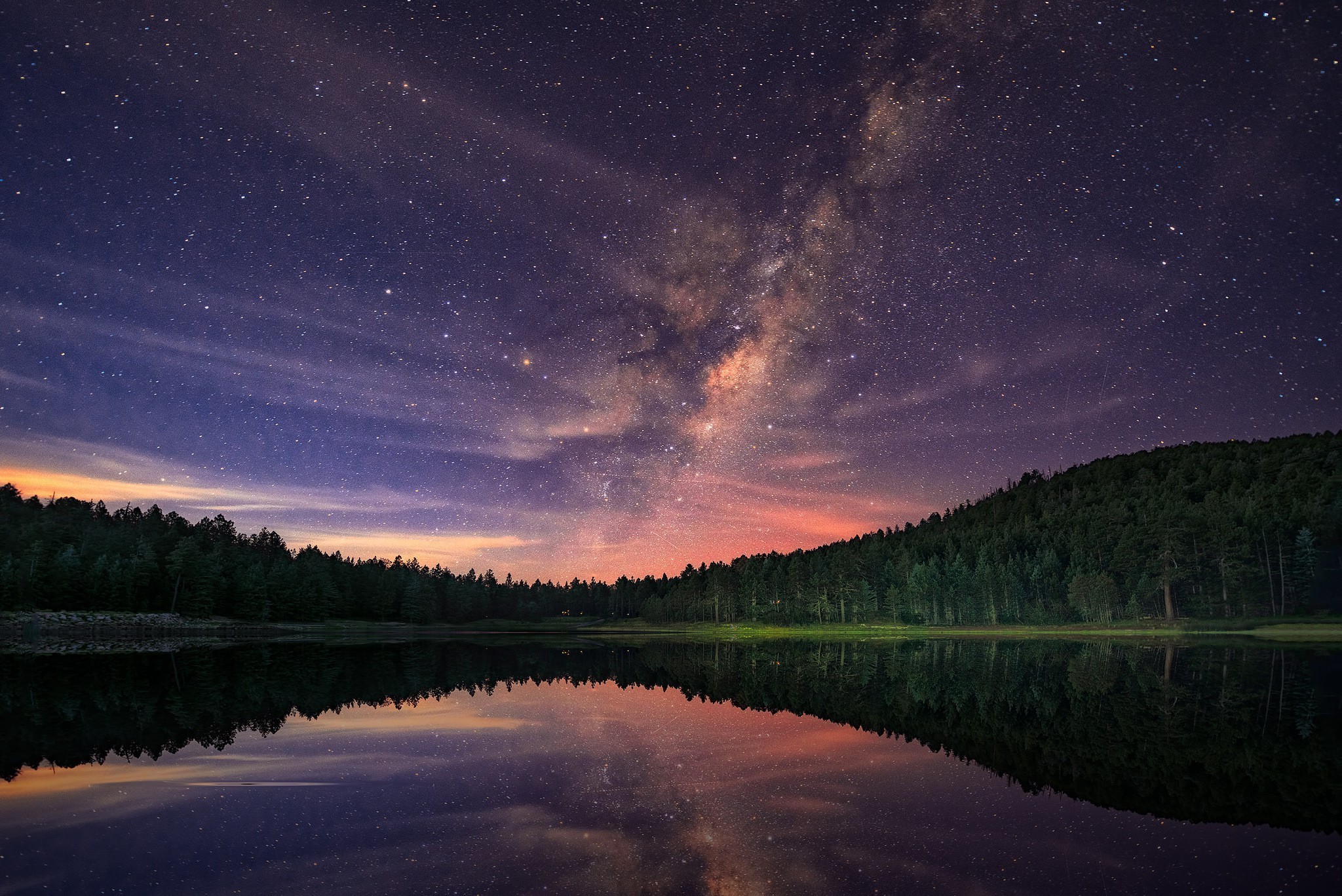 Via Lattea, Lago, Riflesso, Foresta, Full HD, wallpaper per computer