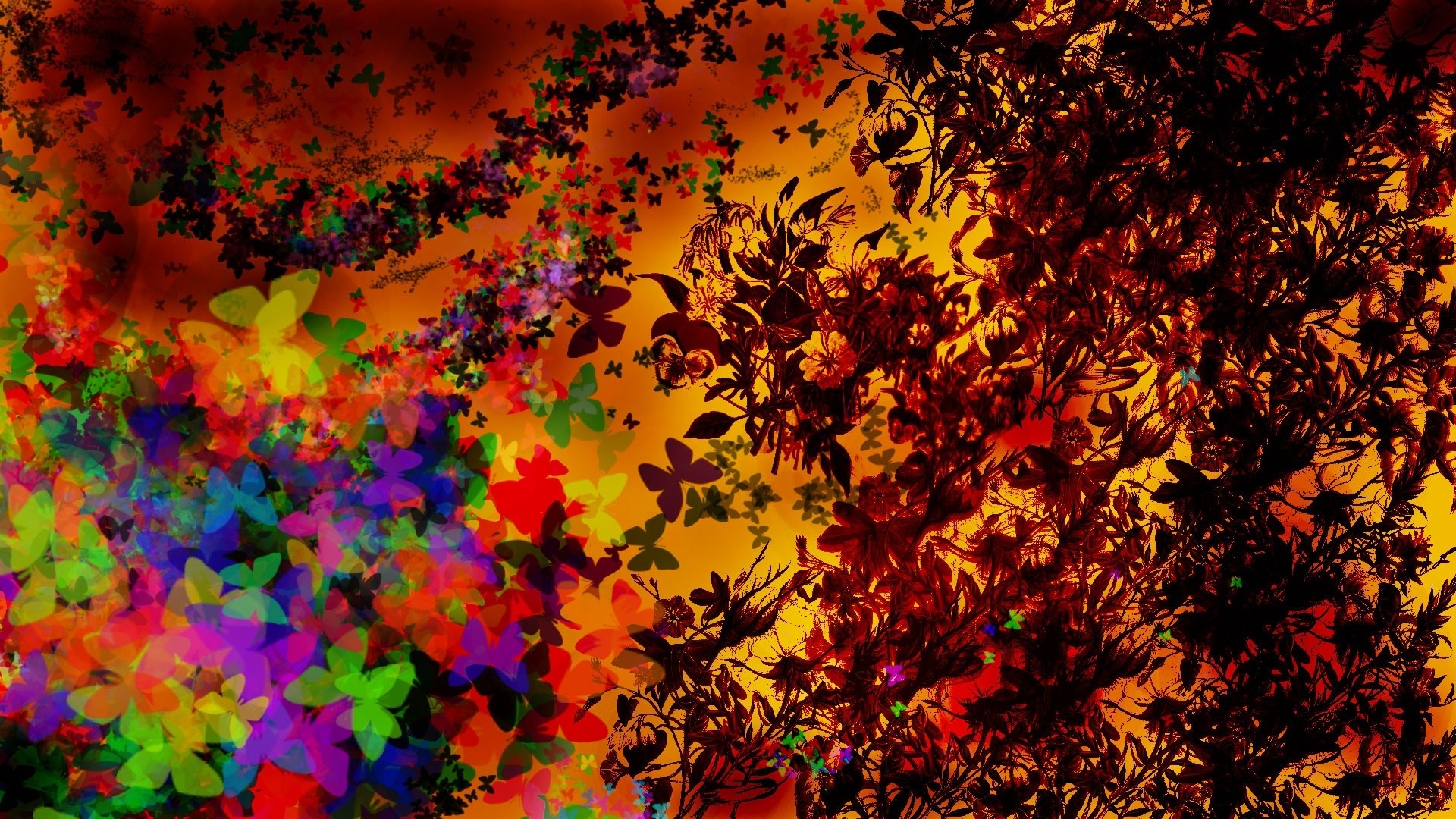 Farfalle, Arte astratta, Colori vivaci, 1920x1080, immagine di sfondo