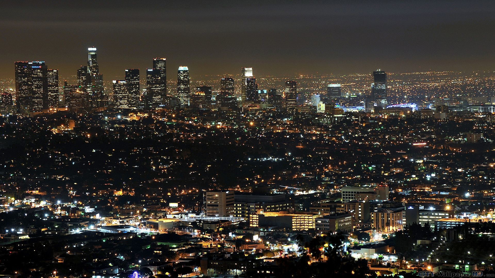 Los Angeles, Skyline, Luci della città, Notte, Full HD 1080p, sfondo desktop