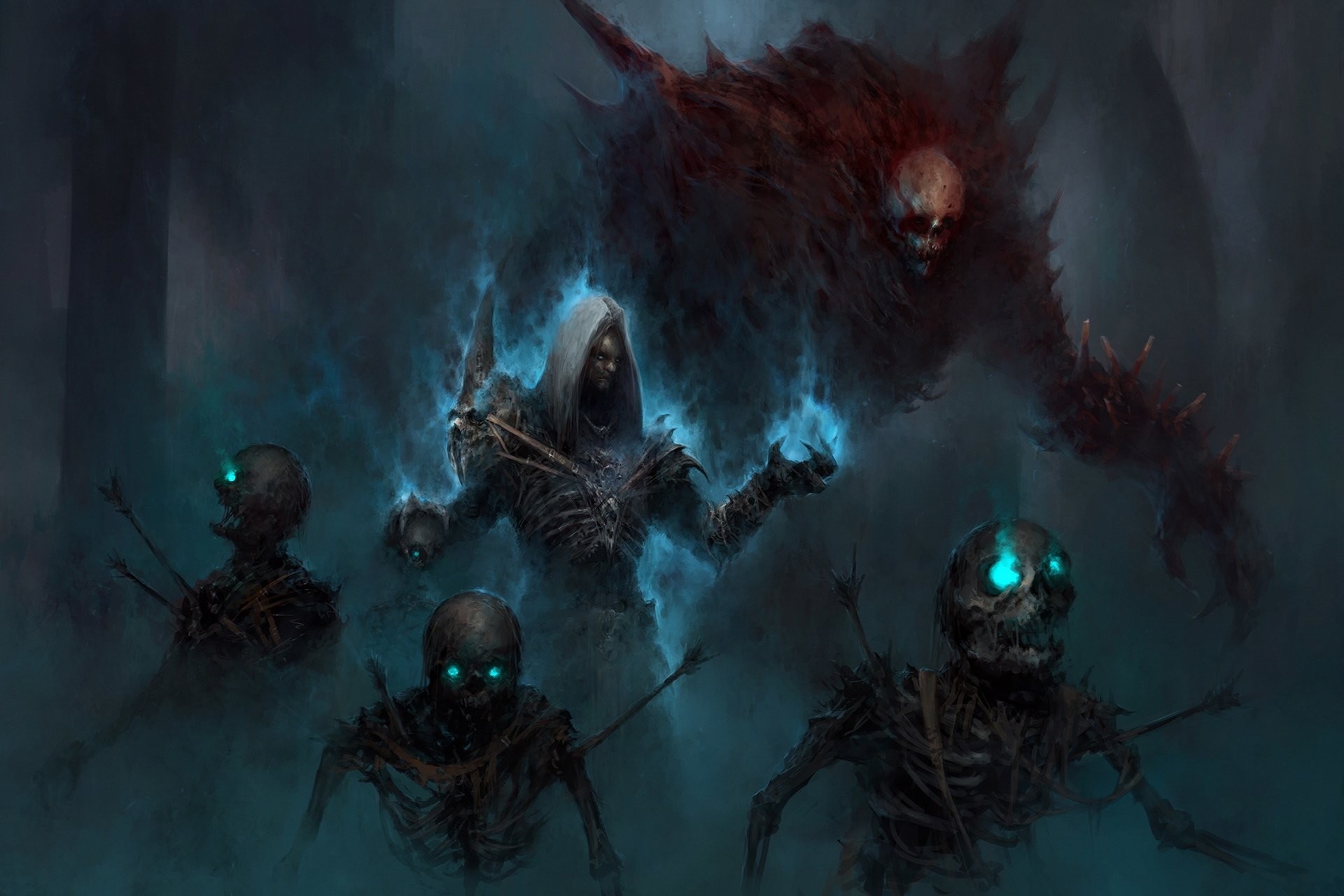 Diablo III, Scheletri, Non morti, Blu scuro, Full HD, sfondo per portatile