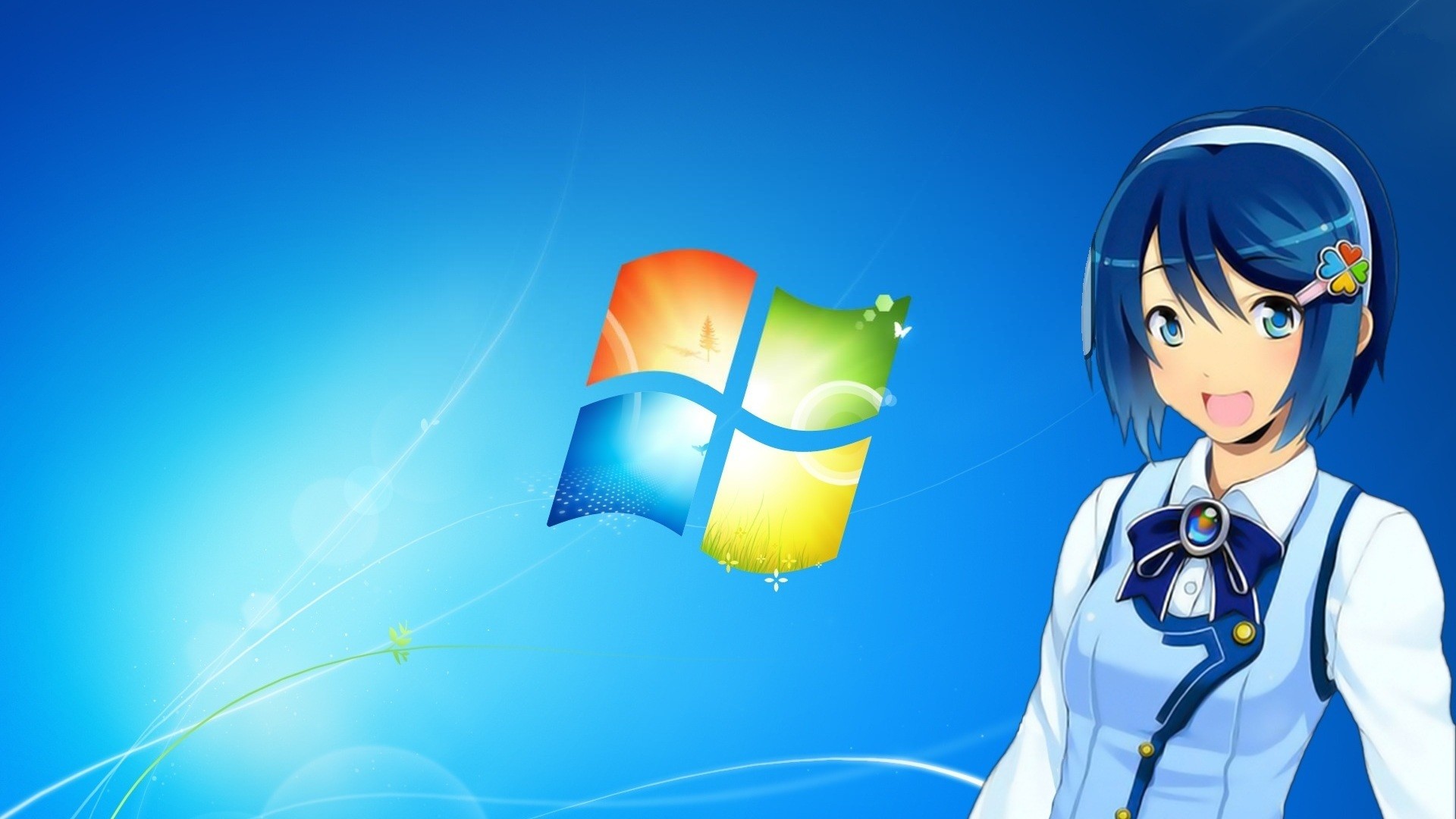 Nanami Madobe, Windows 7, Logo Windows, Blu, 1920x1080, immagine di sfondo
