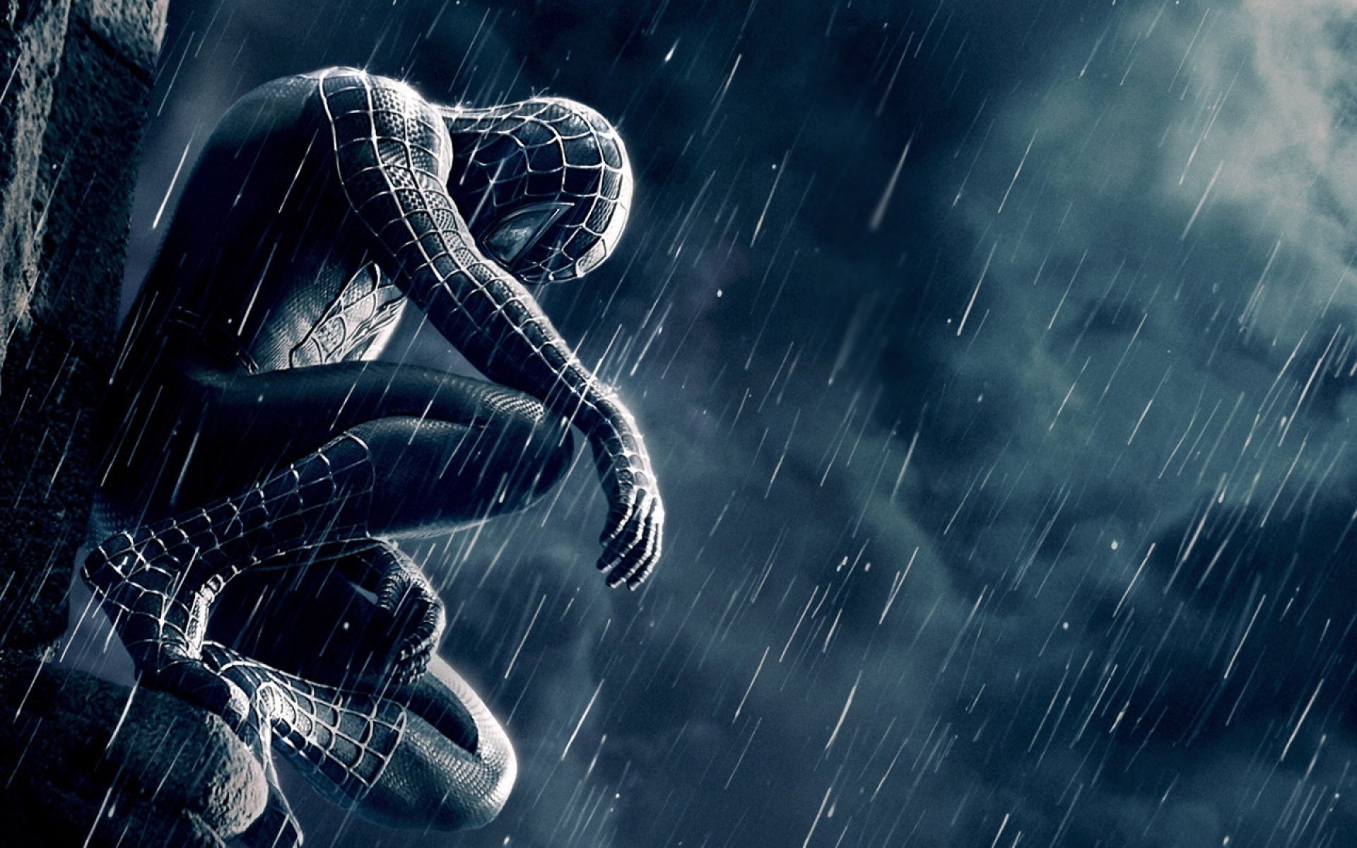 Spider-Man nero, Spider-Man 3, Pioggia, Simbionte, Full HD, wallpaper desktop