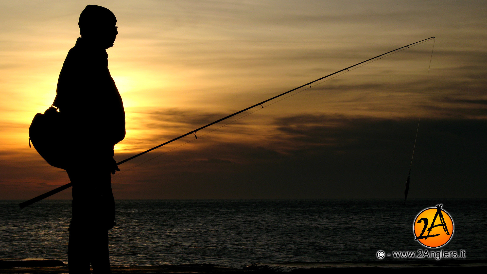 Pescatore, Silhouette, Tramonto, Mare, Full HD, wallpaper per PC