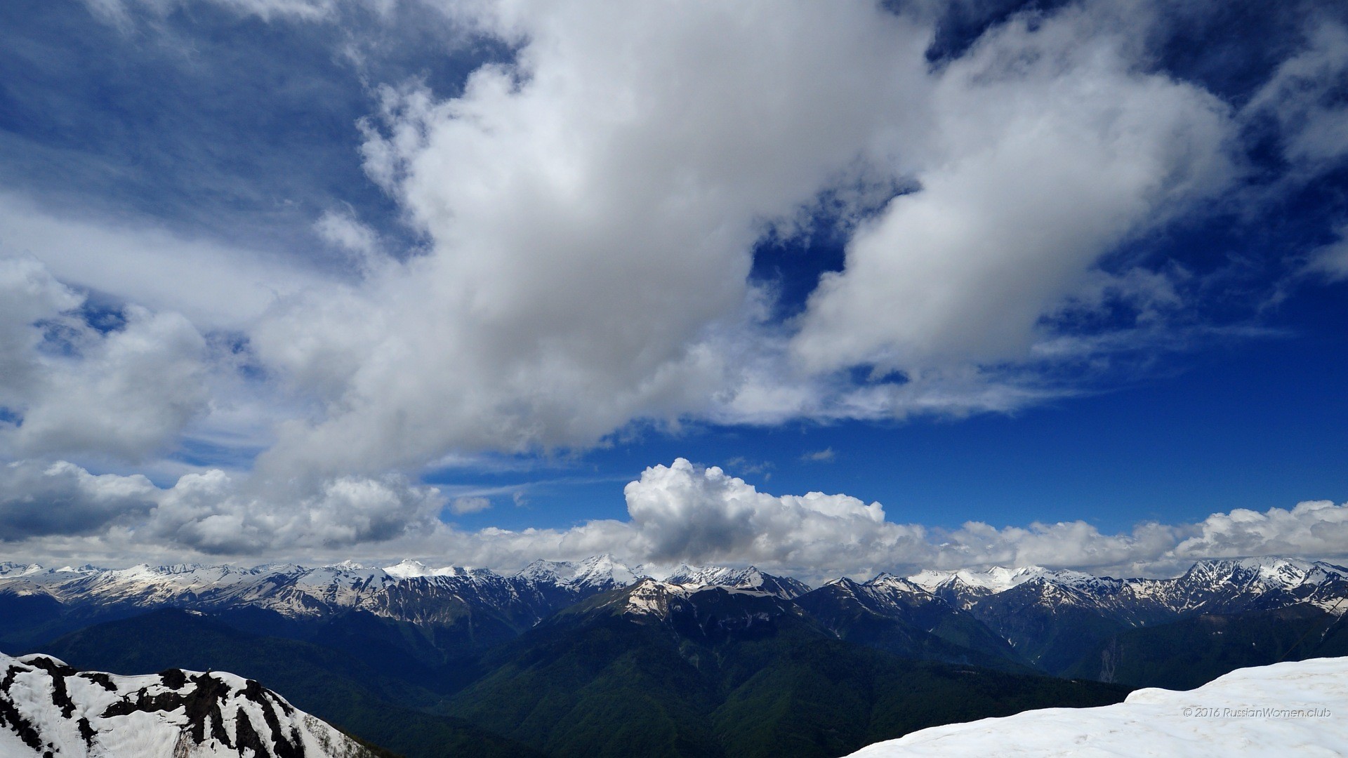 Montagne, Nuvole, Cielo blu, sfondo Full HD per desktop